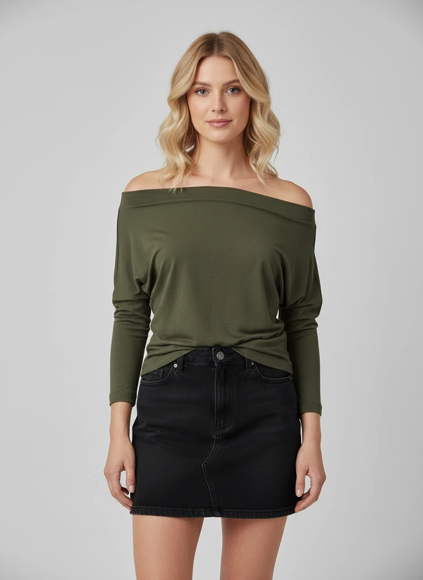 Kadın Kayık Yaka Yarasa Kol Lycralı Penye Bluz 13001