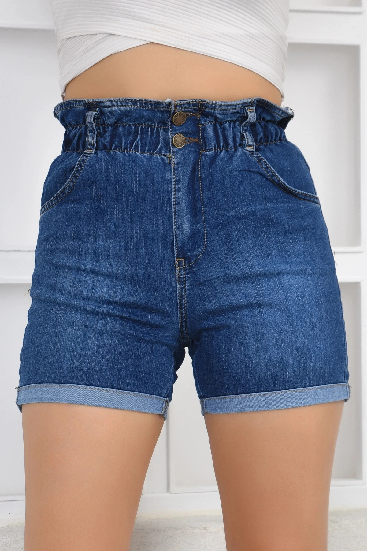 Kadın Likralı Bel Lastikli Şort