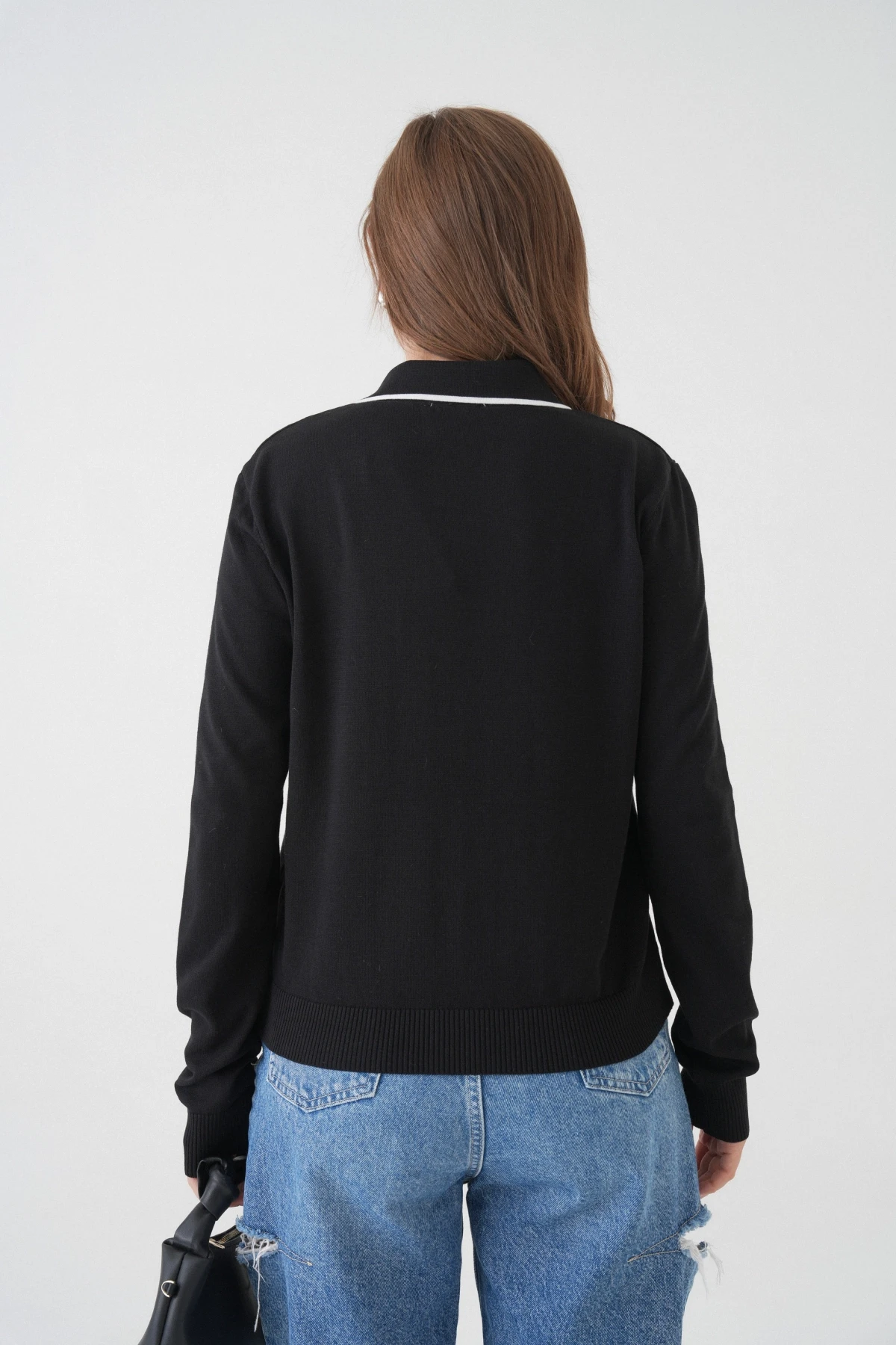 Kadın Polo Düğme Detay Basic Triko Kazak 12338.Vrt