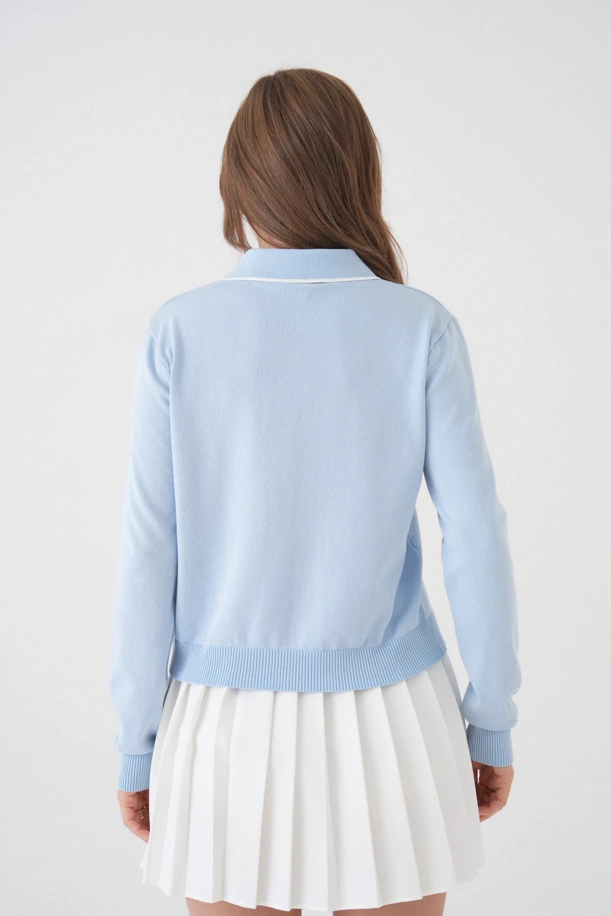 Kadın Polo Düğme Detay Basic Triko Kazak 12338.Vrt