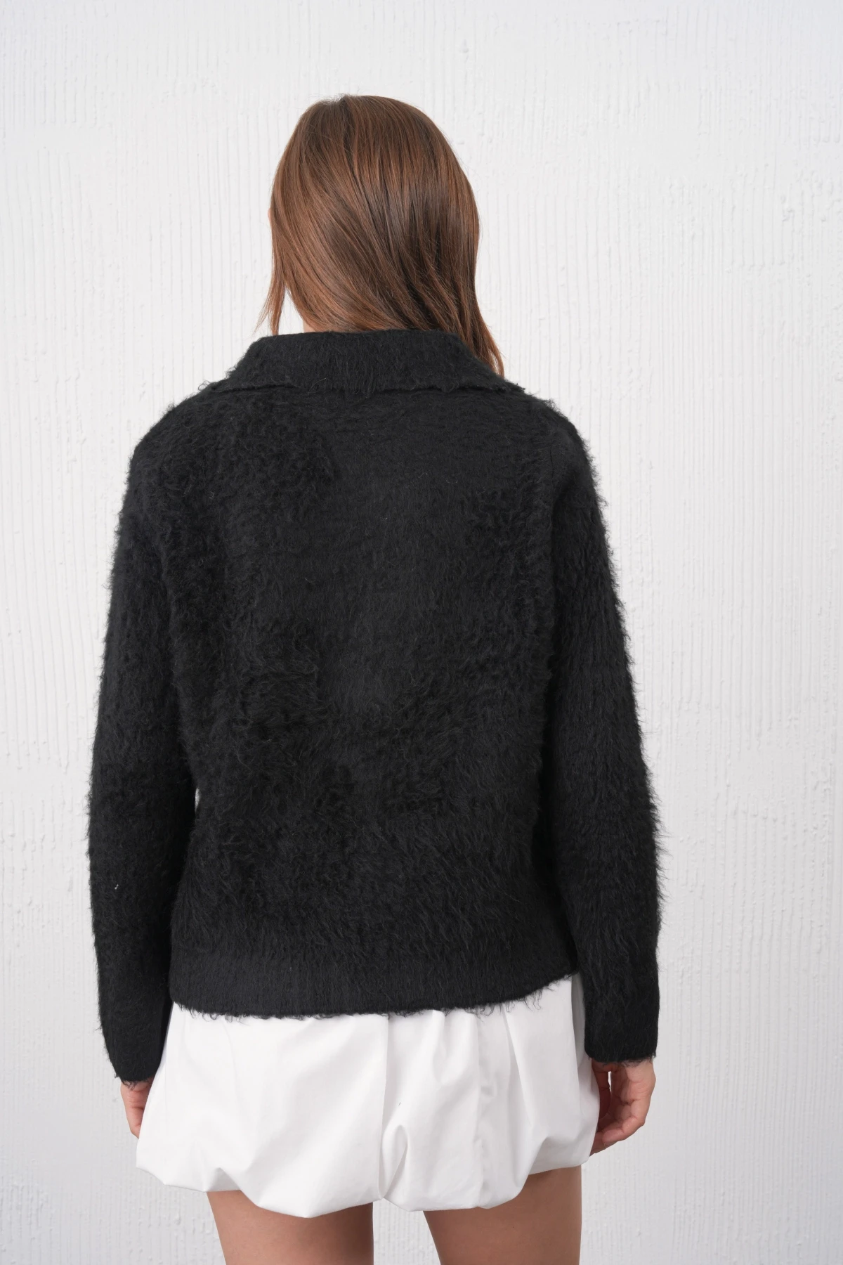 Kadın Polo Yaka Düğme Detay Şardonlu Triko Ceket 8645Sw