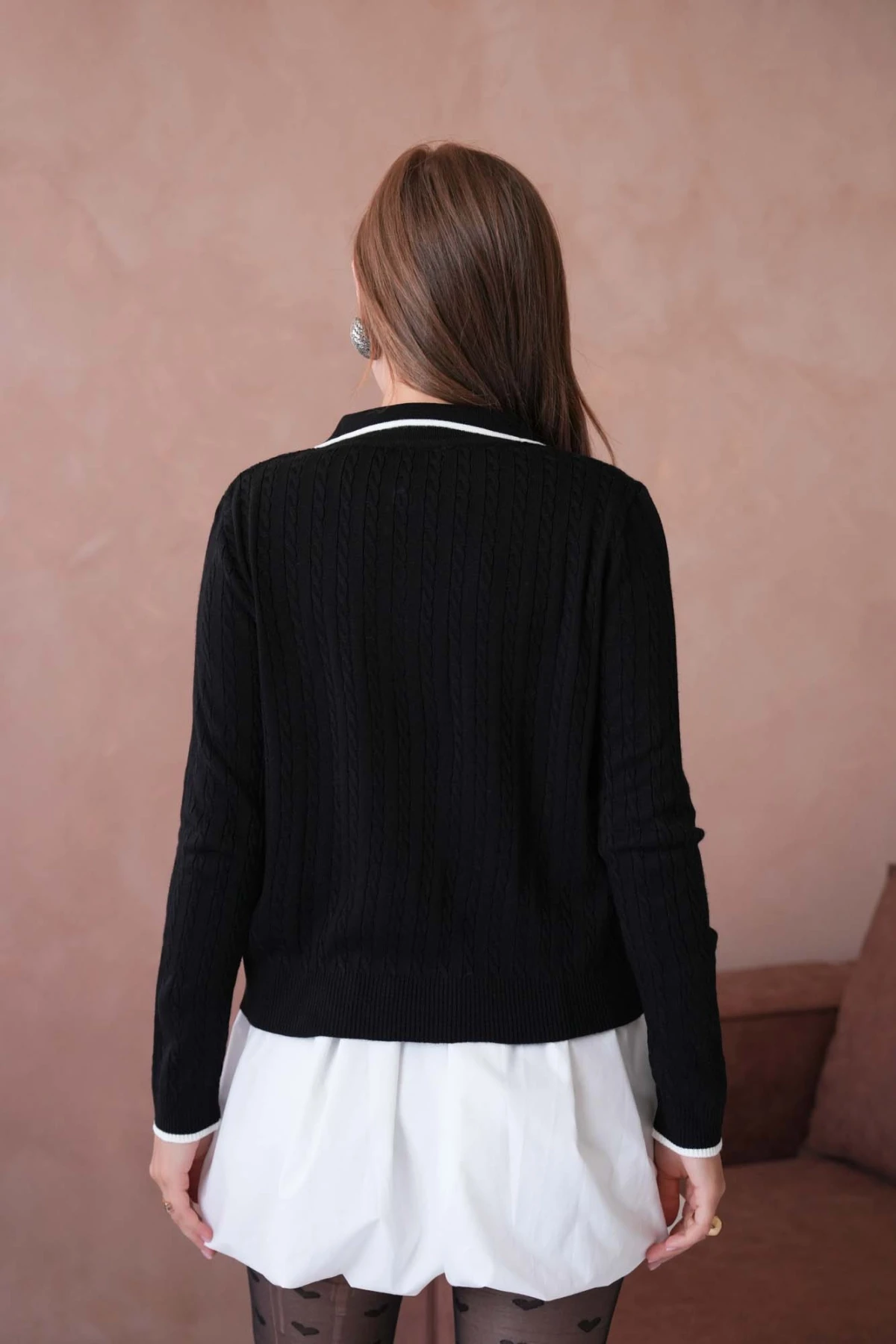 Kadın Polo Yaka Fermuar Detay Triko Kazak