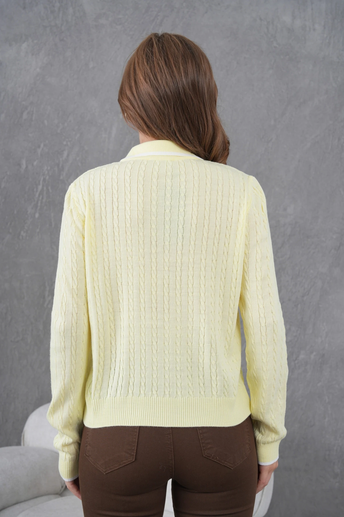 Kadın Polo Yaka Fermuar Detay Triko Kazak