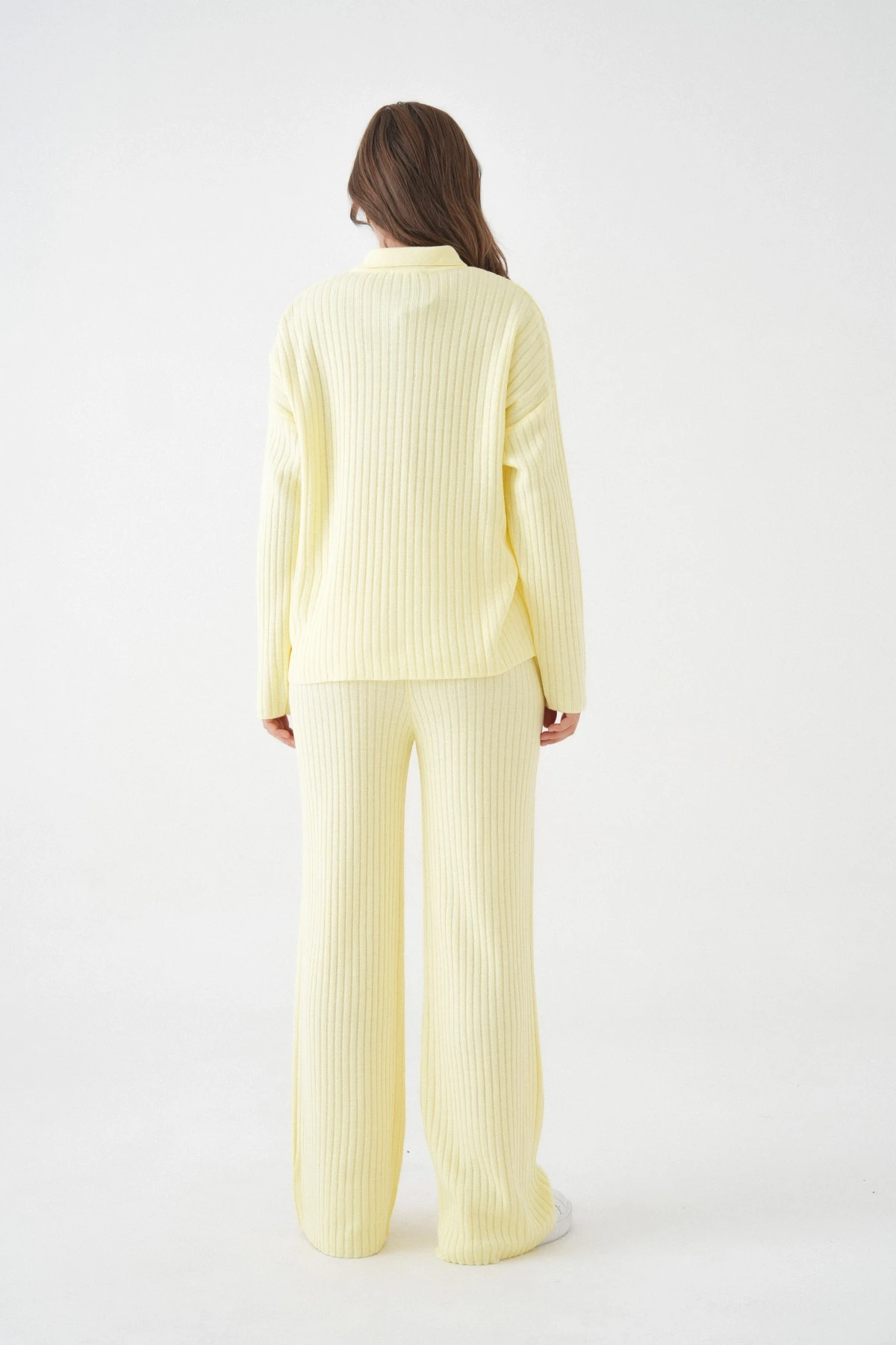 Kadın Polo Yaka Oversize Kazak Pantolon Triko Alt-Üst Takım