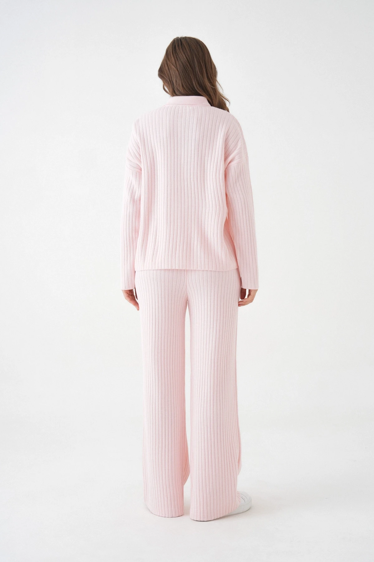 Kadın Polo Yaka Oversize Kazak Pantolon Triko Alt-Üst Takım