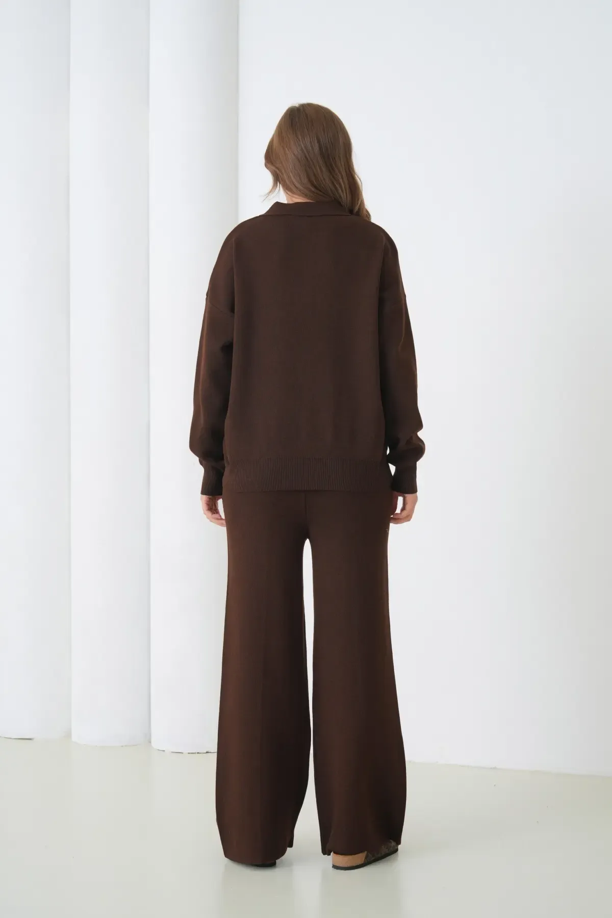 Kadın Siyah Polo Yaka Kazak Pantolon Triko Alt-Üst Takım 12333