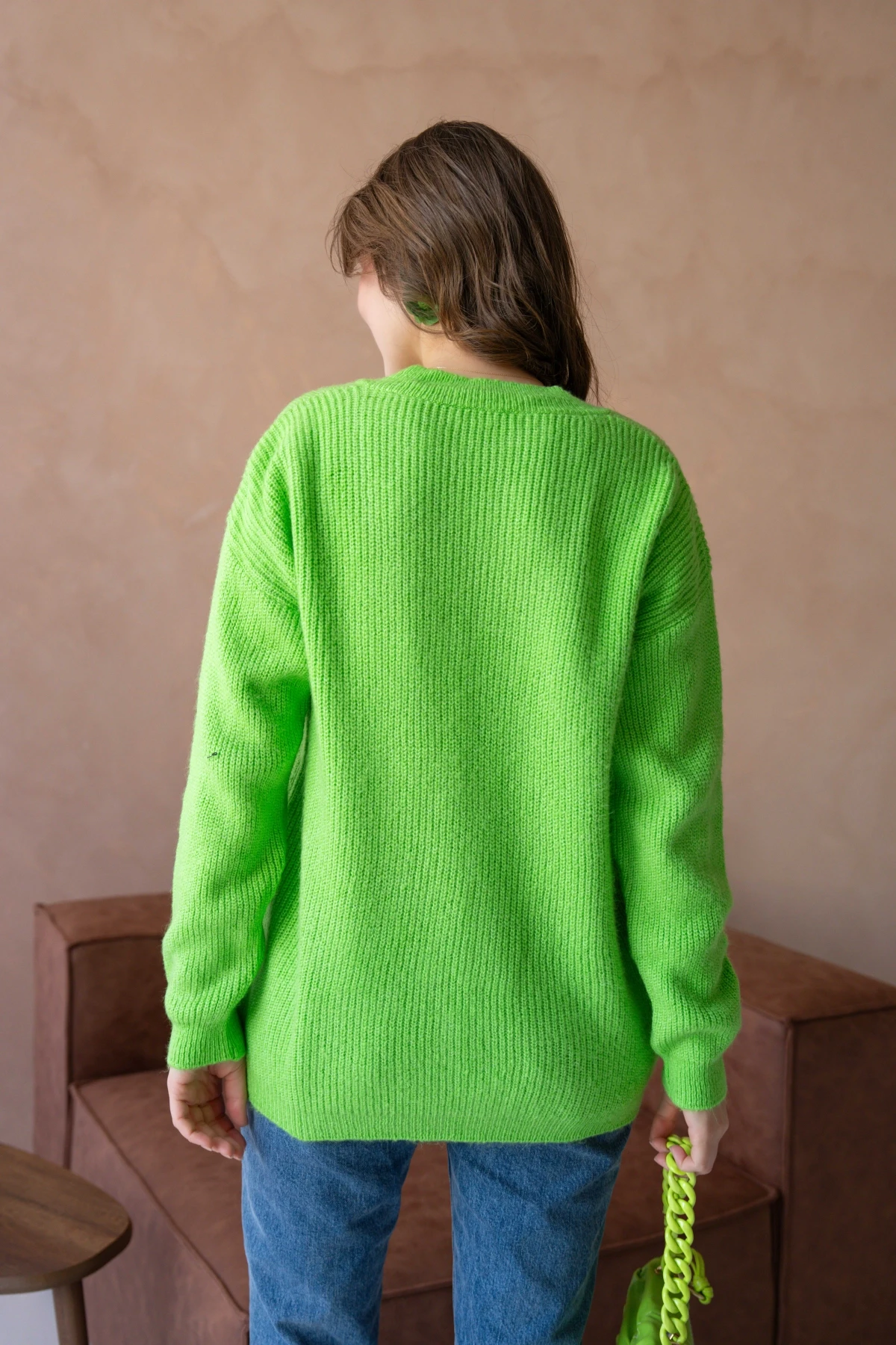 Kadın V Yaka Fitilli Triko Kazak 217074Sw