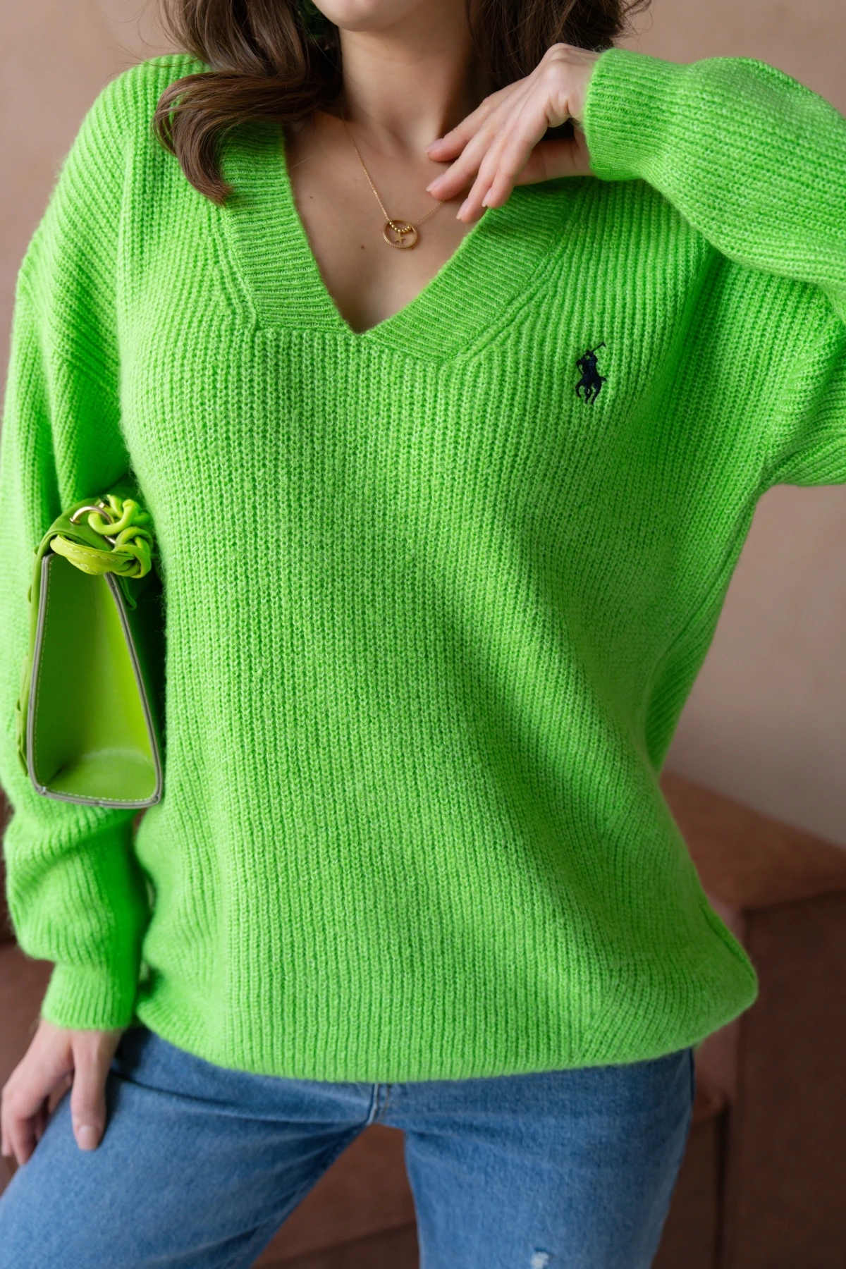 Kadın V Yaka Fitilli Triko Kazak 217074Sw