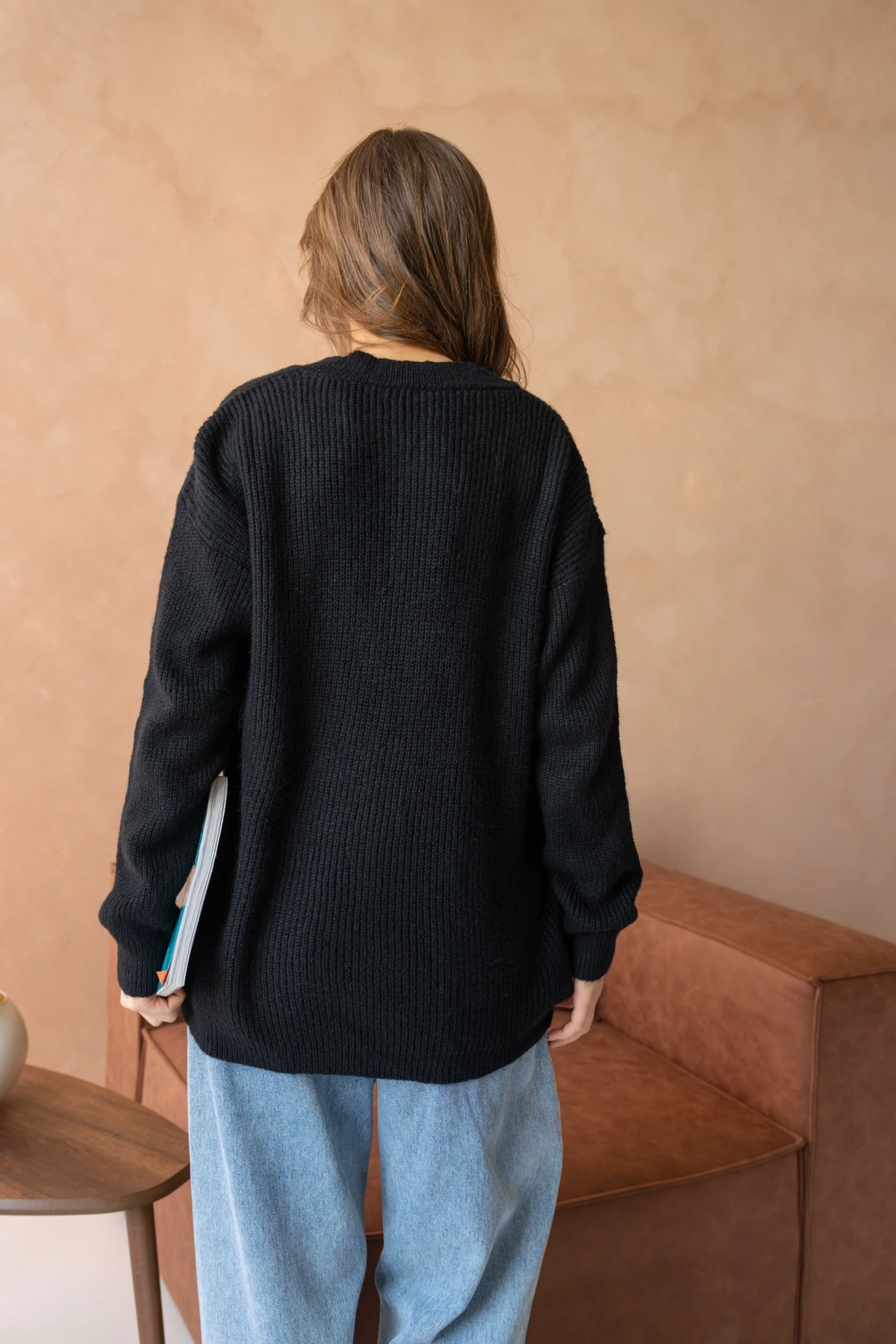 Kadın V Yaka Fitilli Triko Kazak 217074Sw