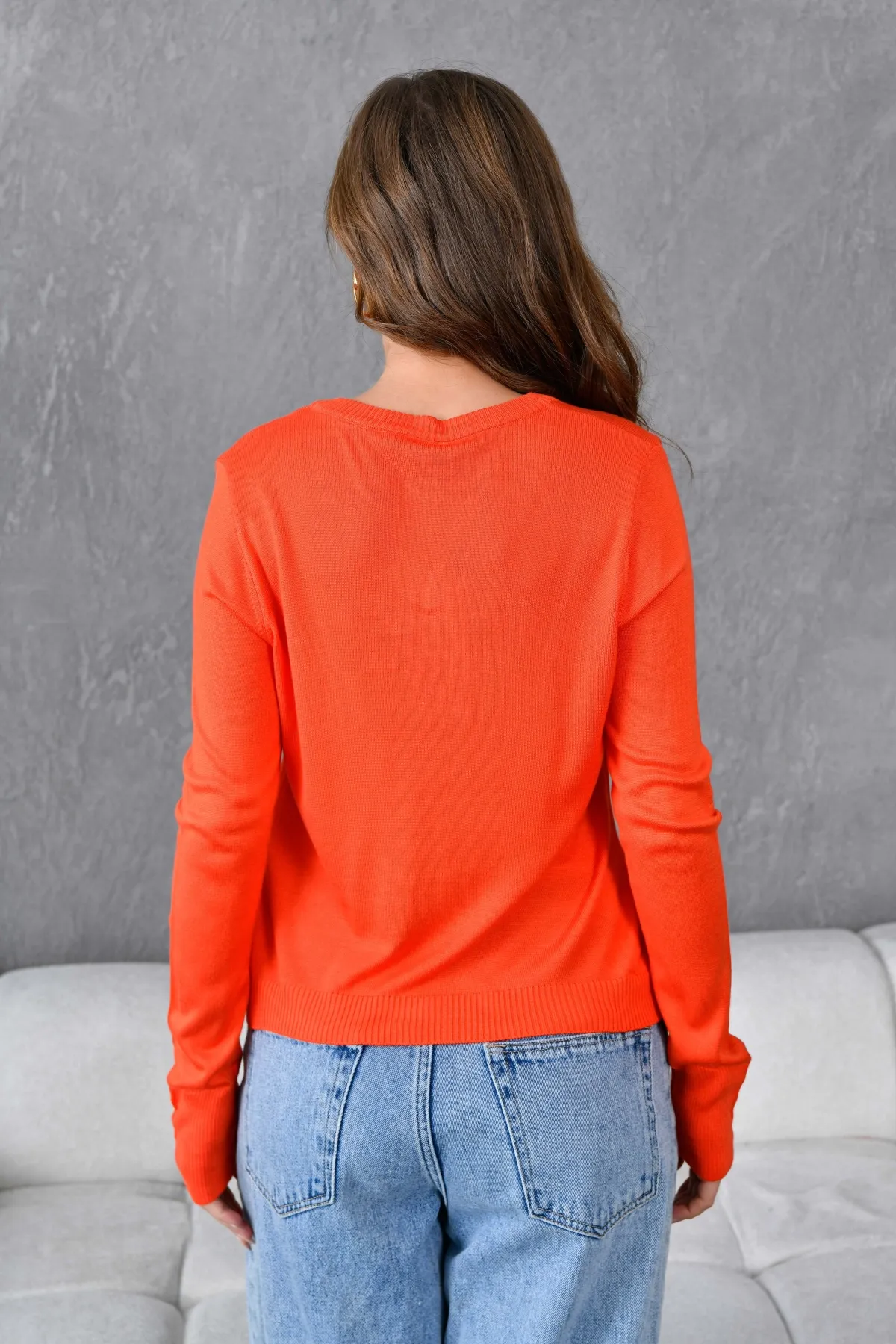 Kadın V Yaka Kolları Troklu Triko Kazak 10284.Vsc