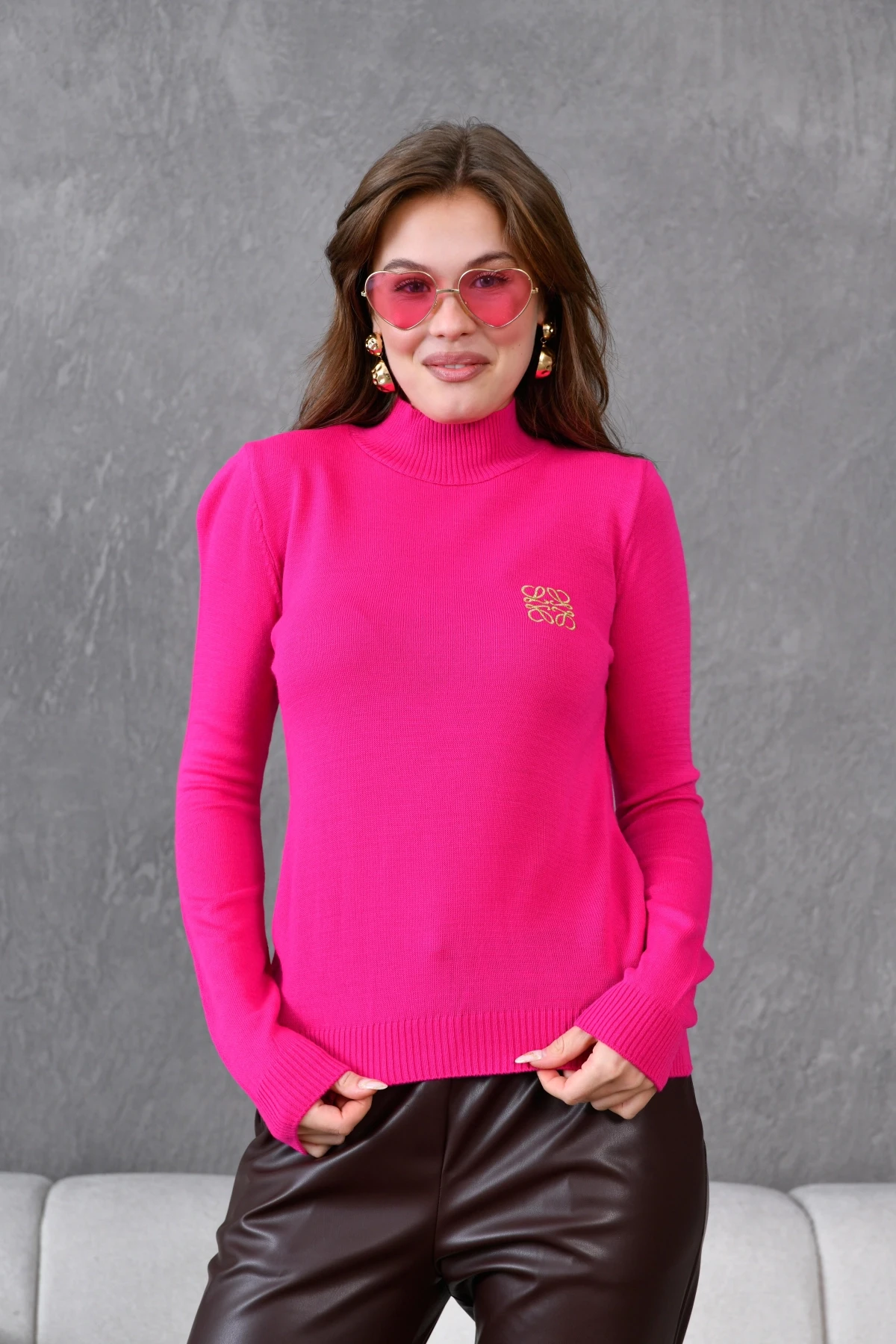 Kadın Yarım Balıkçı Nakış Detaylı Baasic Triko Kazak 15872