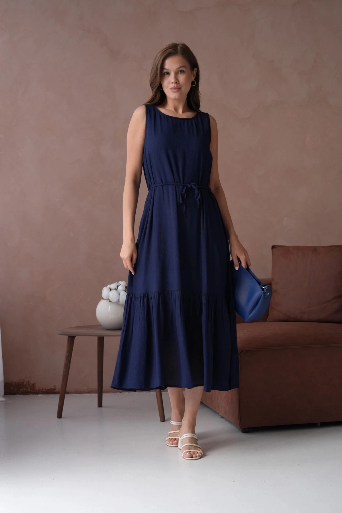Lacivert Kısa Kol Salaş Yazlık Elbise