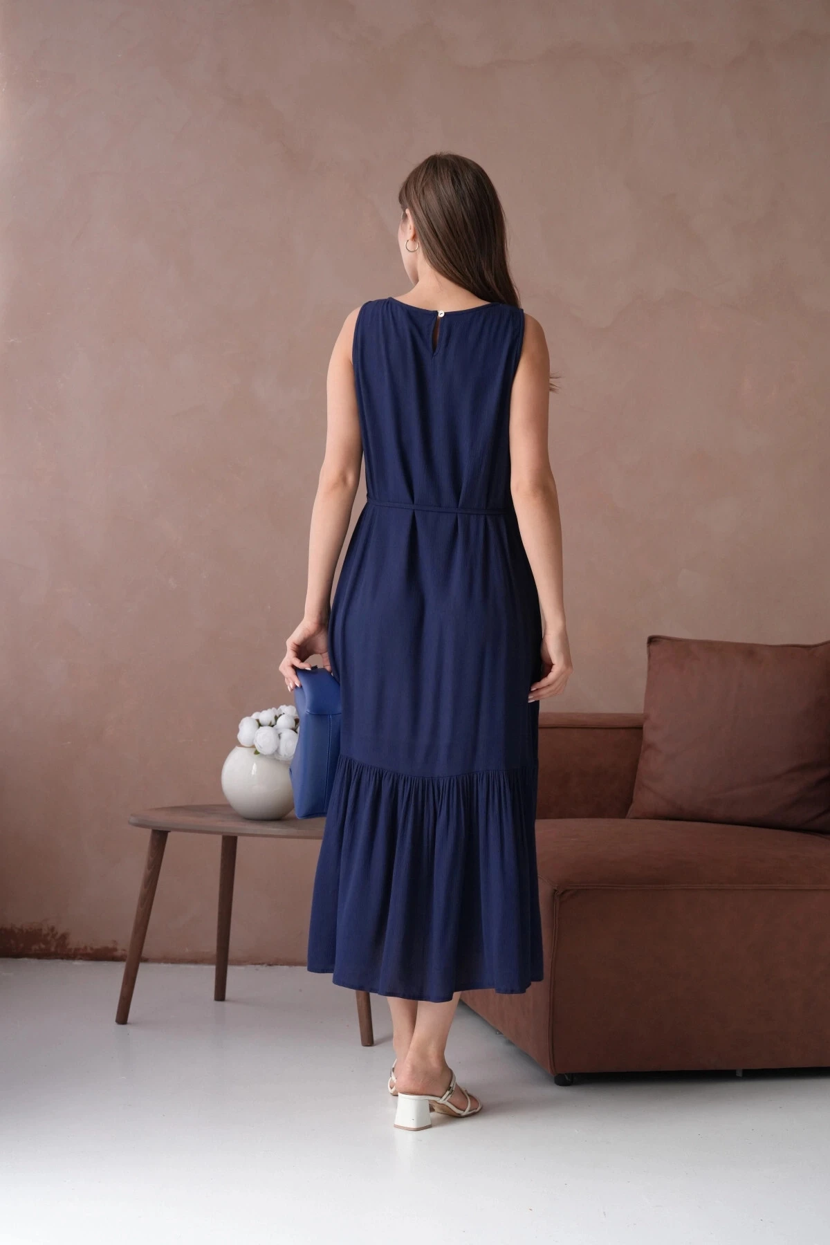 Lacivert Kısa Kol Salaş Yazlık Elbise