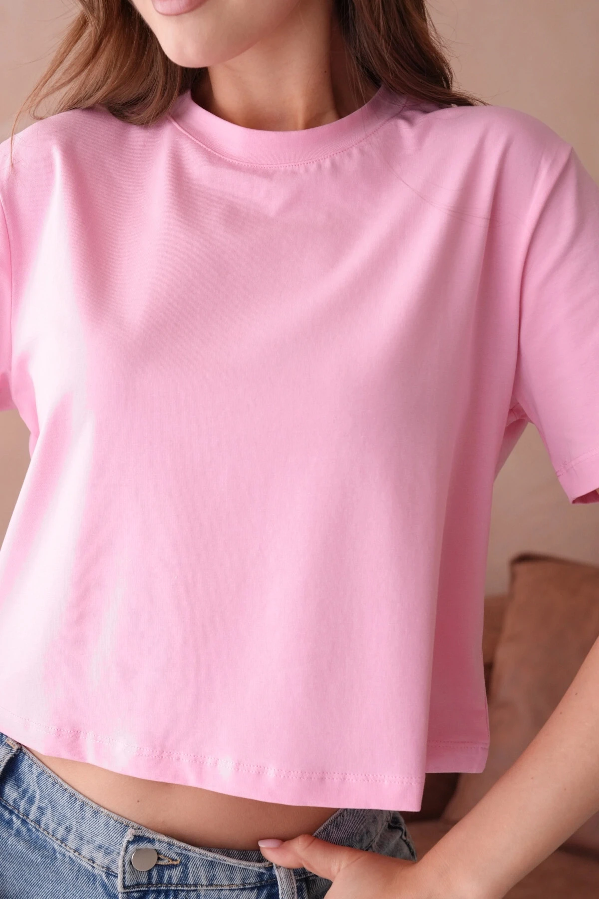 Pembe Kısa Kol Basic T-Shirt