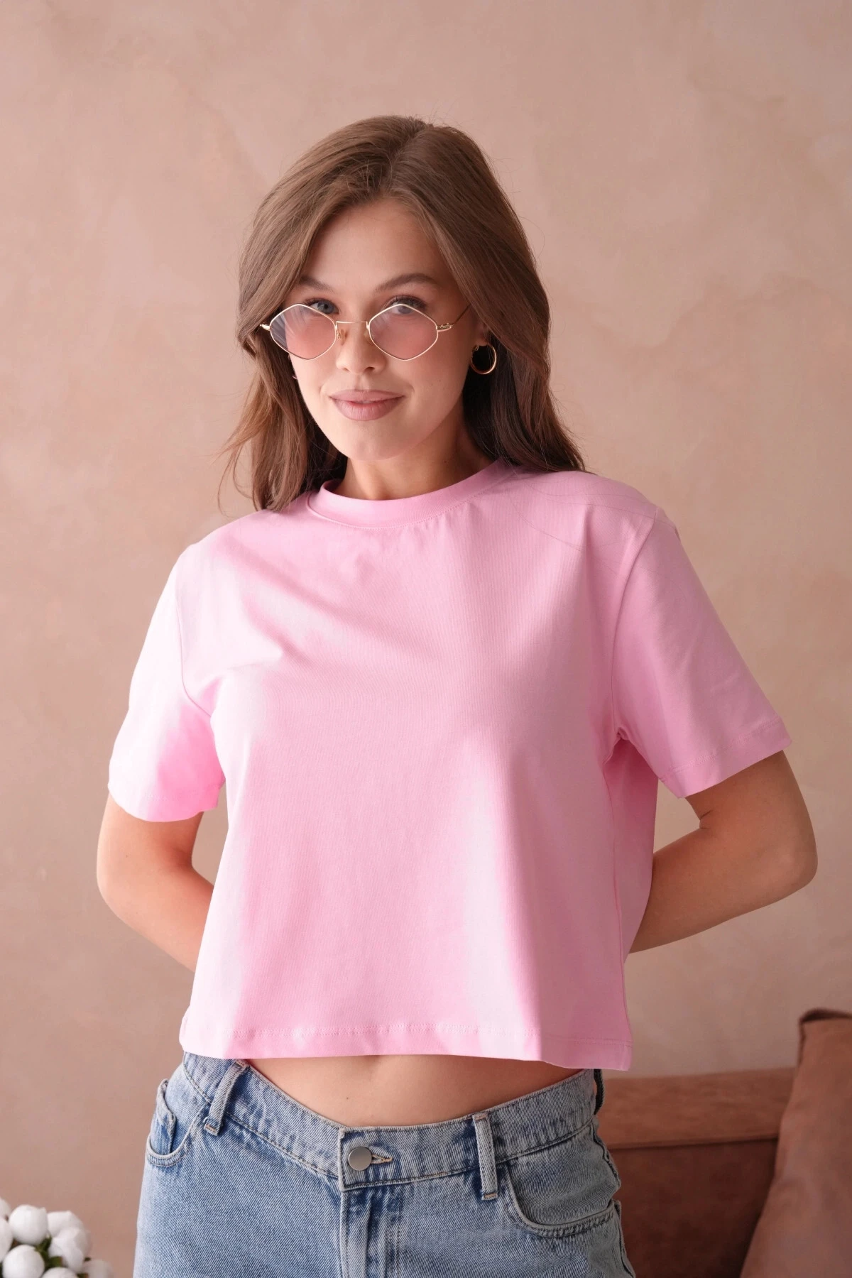 Pembe Kısa Kol Basic T-Shirt