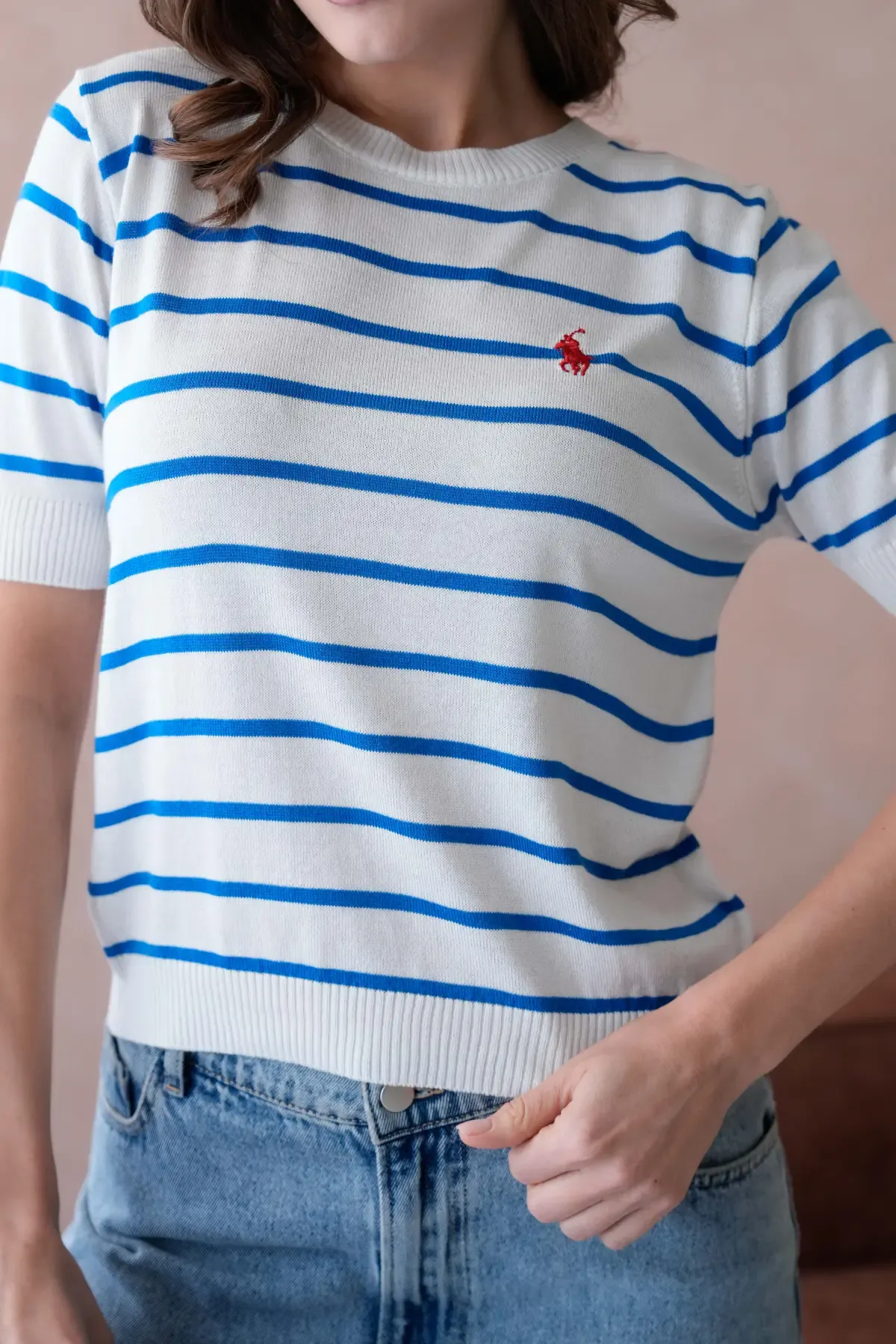 Kadın Bisiklet Yaka Çizgili Triko Kazak 10187.Vsc