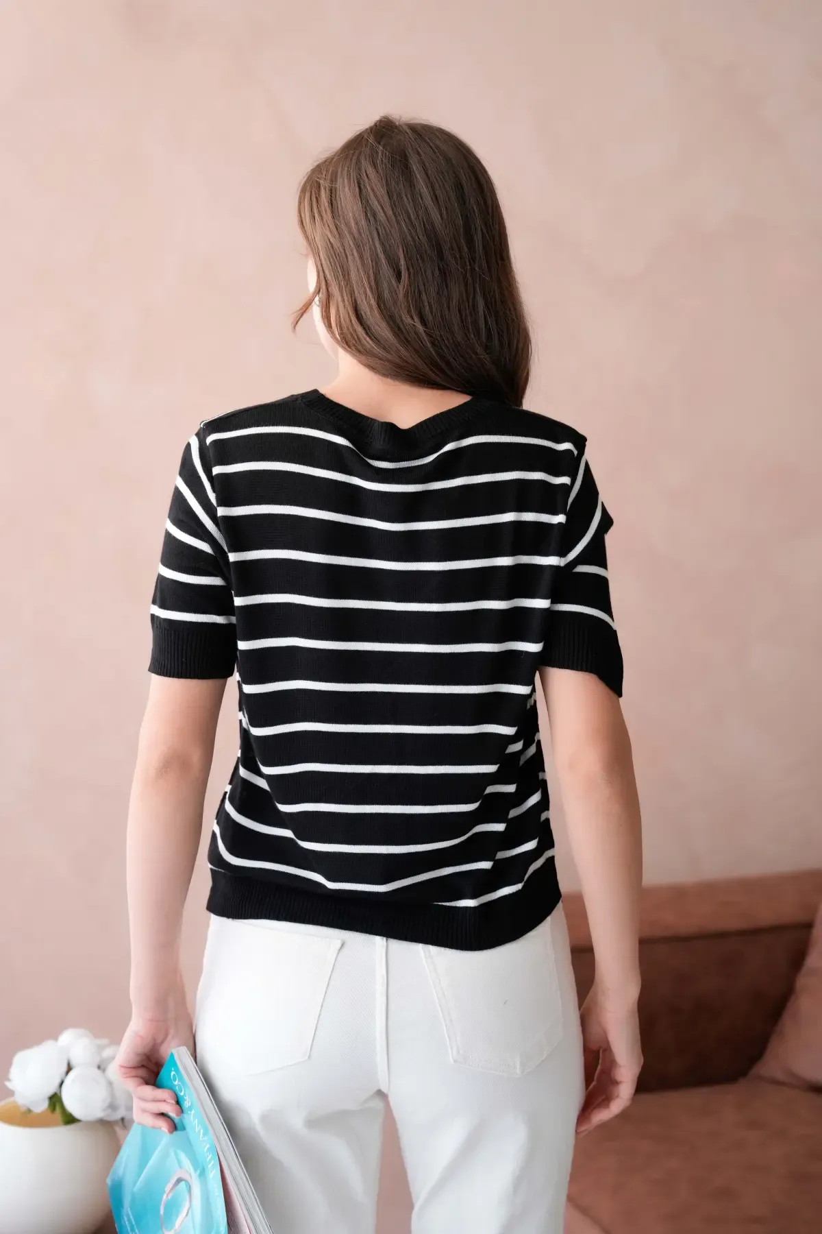 Kadın Bisiklet Yaka Çizgili Triko Kazak 10187.Vsc