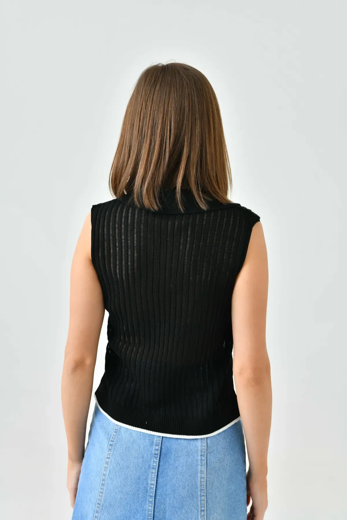 Kadın Polo Yaka Yarım Pat Örgü deta triko Kazak 10704