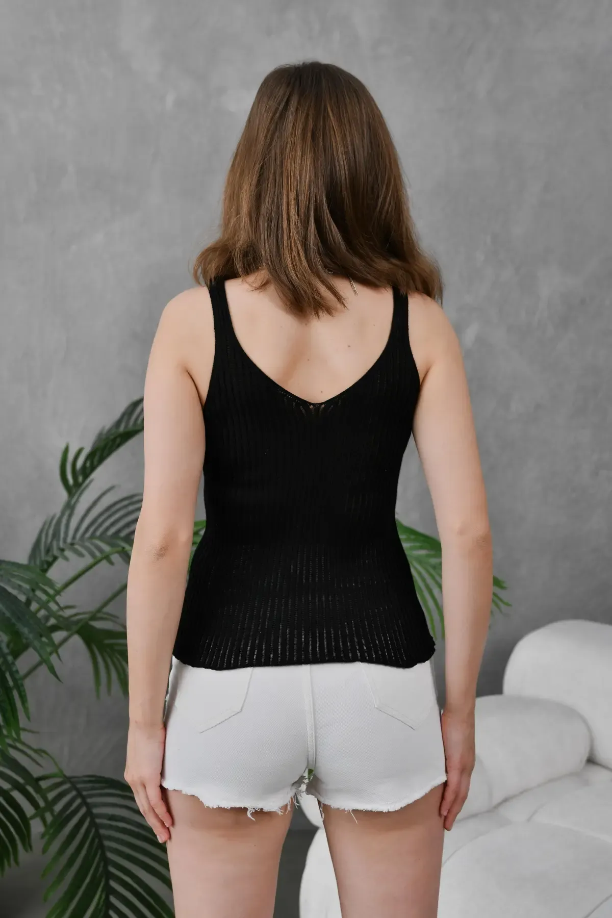 Kadın Asimetrik Yaka Selanik Örgü Askılı Body Bluz 10765 Ctn