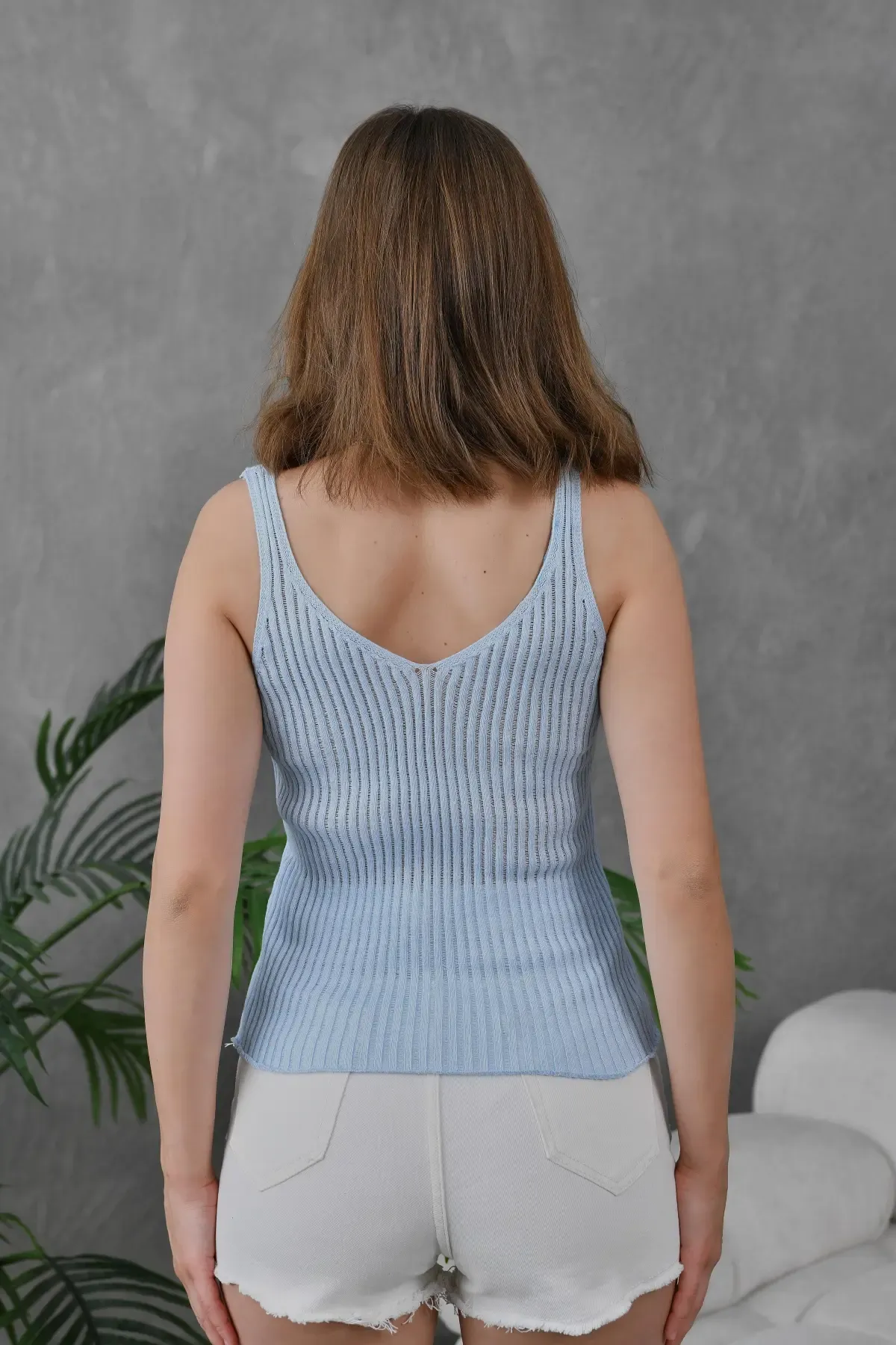 Kadın Asimetrik Yaka Selanik Örgü Askılı Body Bluz 10765 Ctn