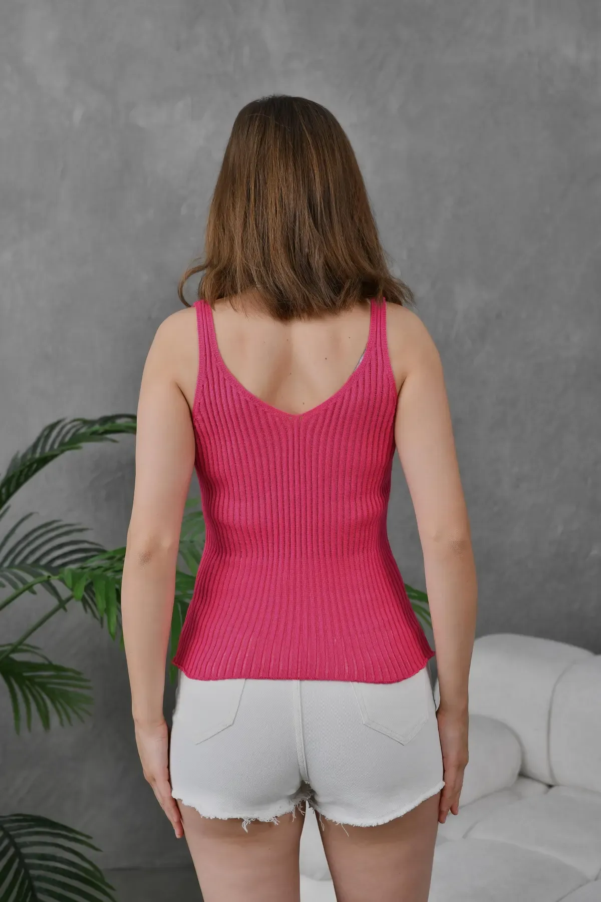 Kadın Asimetrik Yaka Selanik Örgü Askılı Body Bluz 10765 Ctn