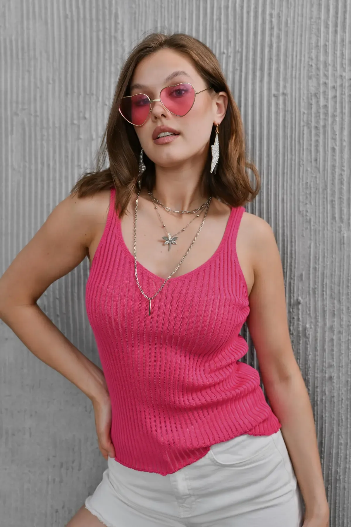 Kadın Asimetrik Yaka Selanik Örgü Askılı Body Bluz 10765 Ctn