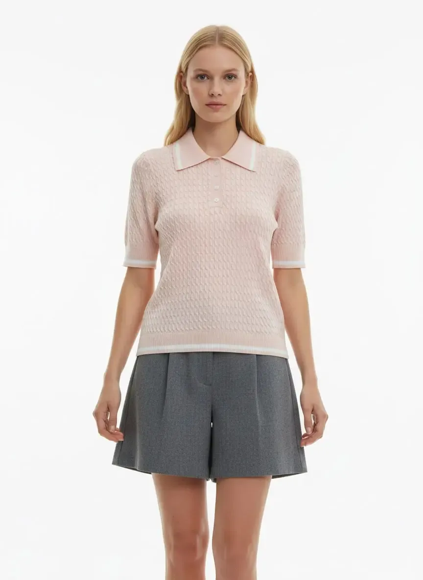 Kadın Polo Yaka Saç Örgü Desenli Triko Kazak 12175.Cpl