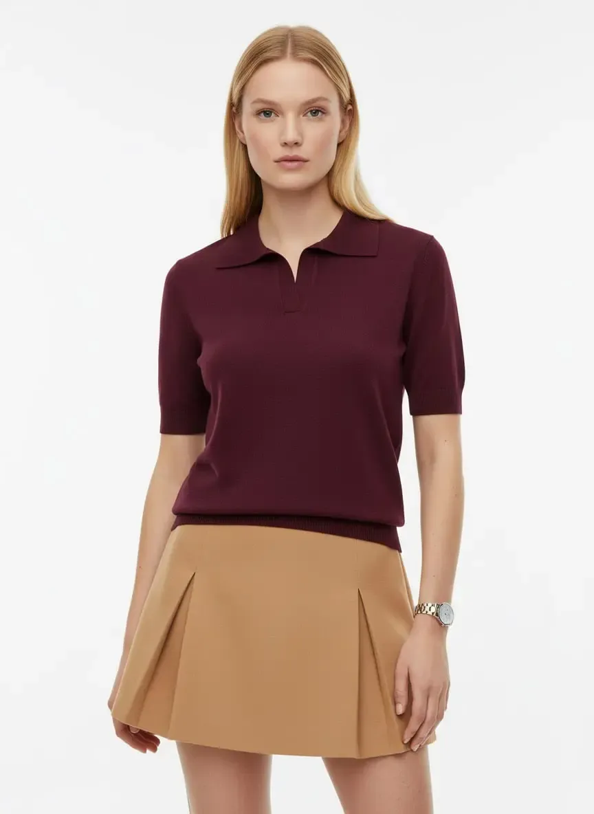 Kadın Polo Yaka Premium İplik Triko Kazak 12179.Crs