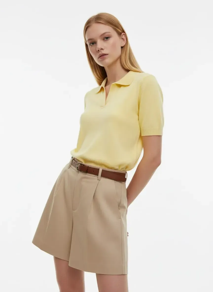 Kadın Polo Yaka Premium İplik Triko Kazak 12179.Crs