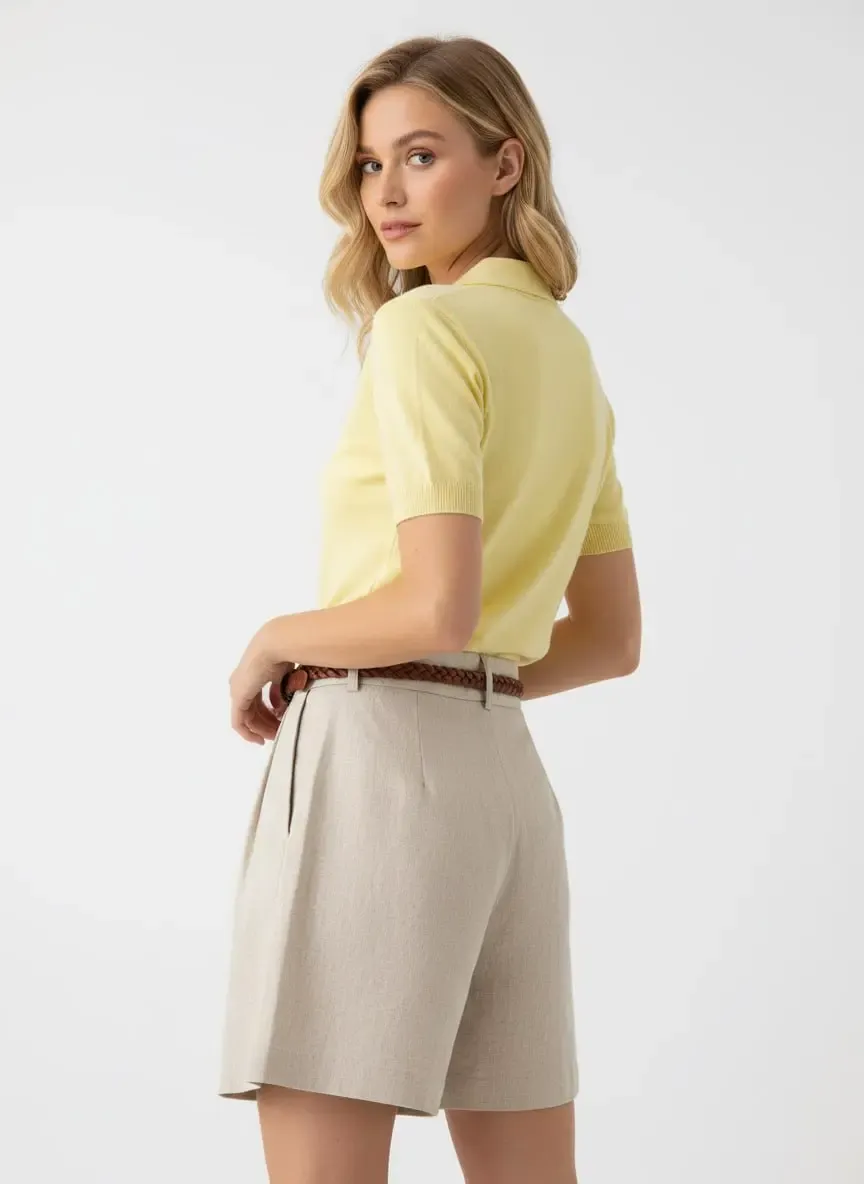 Kadın Polo Yaka Premium İplik Triko Kazak 12179.Crs