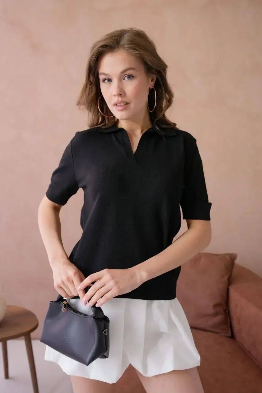 Kadın Polo Yaka Premium İplik Triko Kazak 12179.Crs