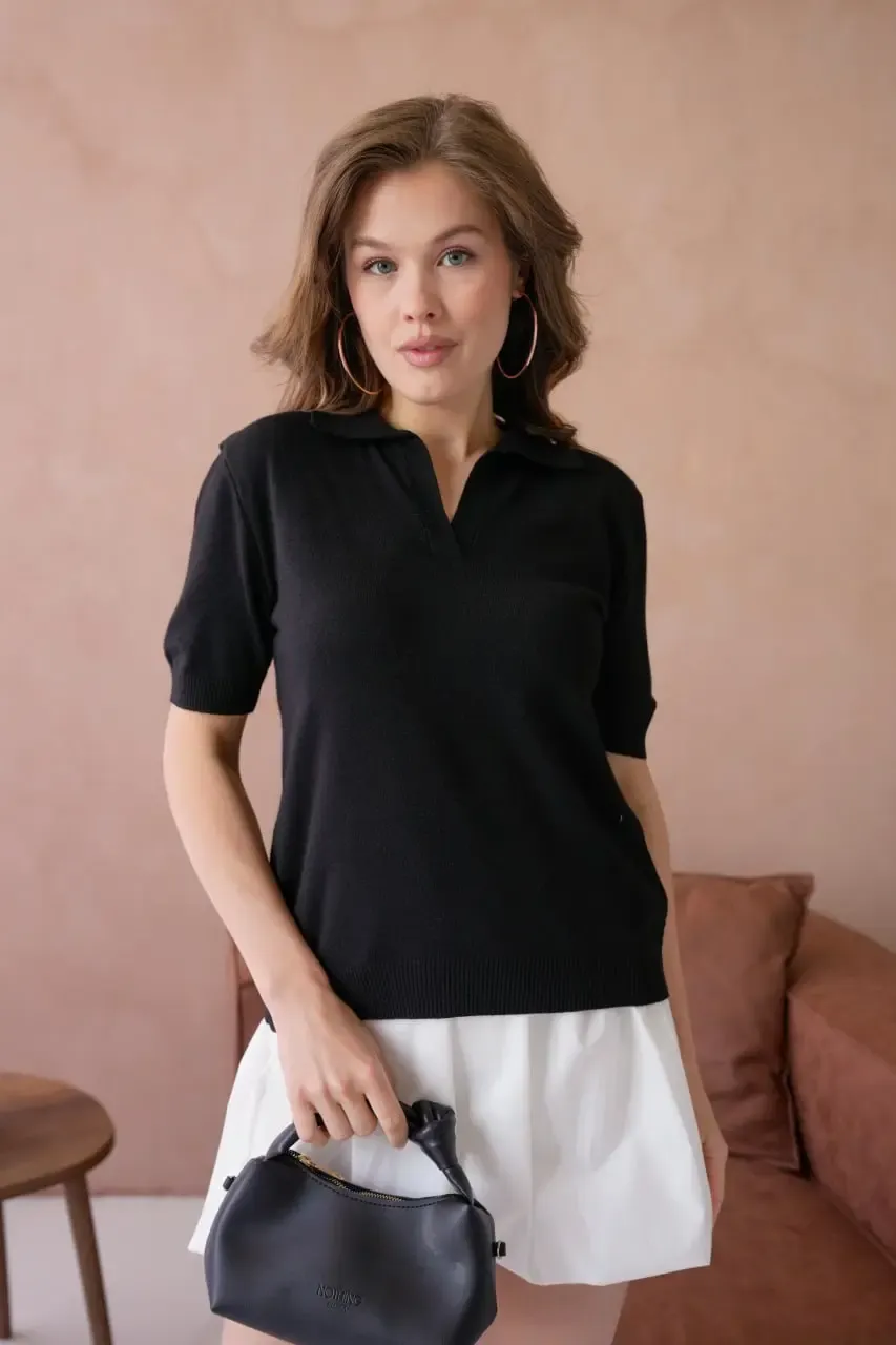 Kadın Polo Yaka Premium İplik Triko Kazak 12179.Crs