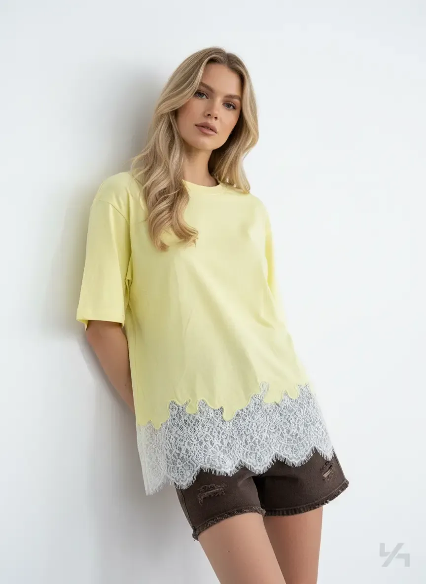 Kadın Bisiklet Yaka Eteği Dantel Detay Penye Tunik 13005