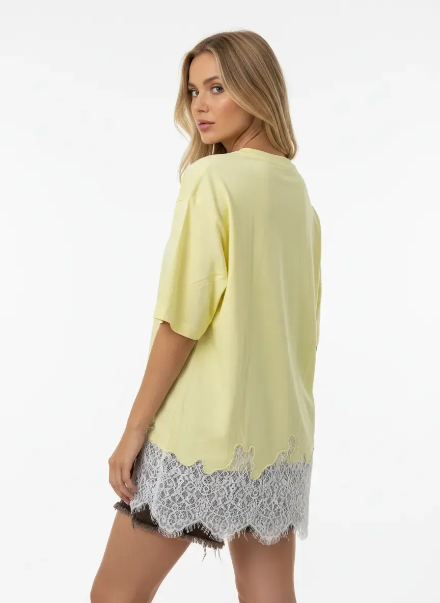 Kadın Bisiklet Yaka Eteği Dantel Detay Penye Tunik 13005