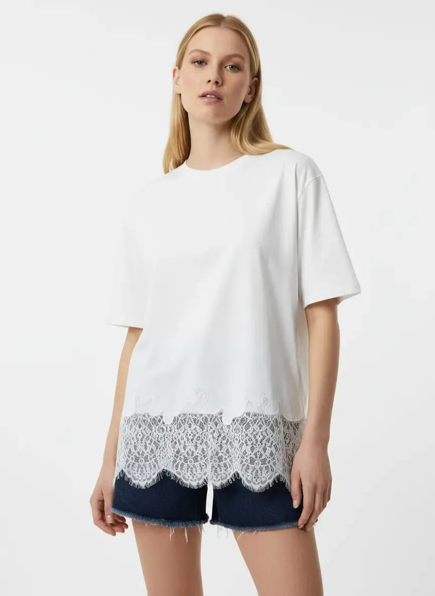 Kadın Bisiklet Yaka Eteği Dantel Detay Penye Tunik 13005