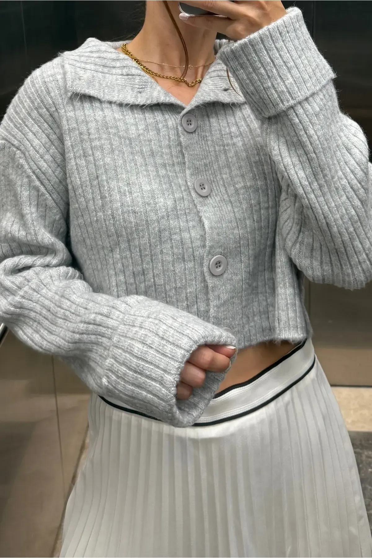 Basic Crop Yumuşak Dokulu Dik Yaka Triko Hırka AW25HI0004