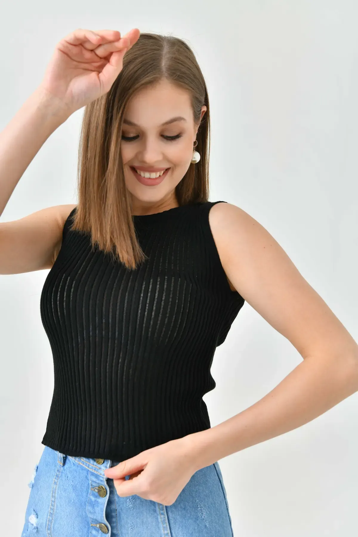 Kadın %100 Pamuk Bisiklet Yaka Kaşkorse Body Bluz 10712 Ctn