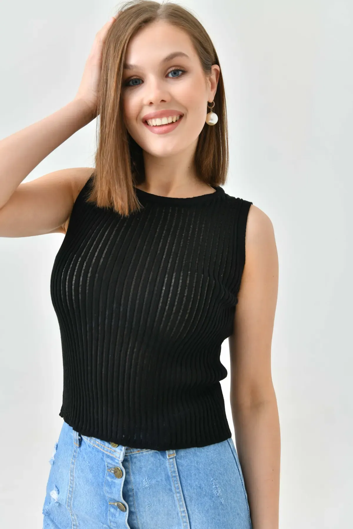 Kadın %100 Pamuk Bisiklet Yaka Kaşkorse Body Bluz 10712 Ctn