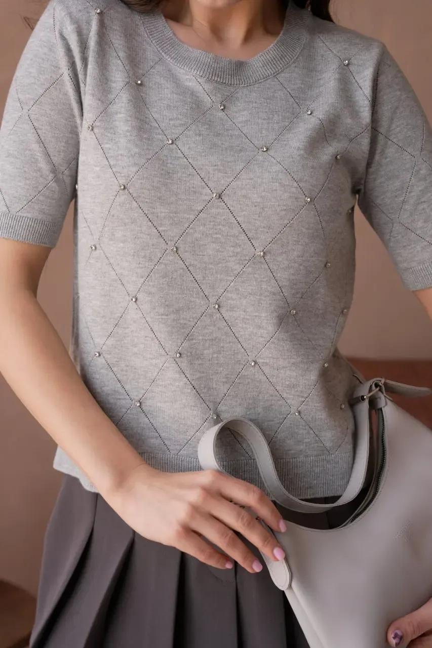 Kadın Bisiklet Yak Aörgü Detay Taş İşlemeli Premium İplik Triko Kazak 12149.Crs