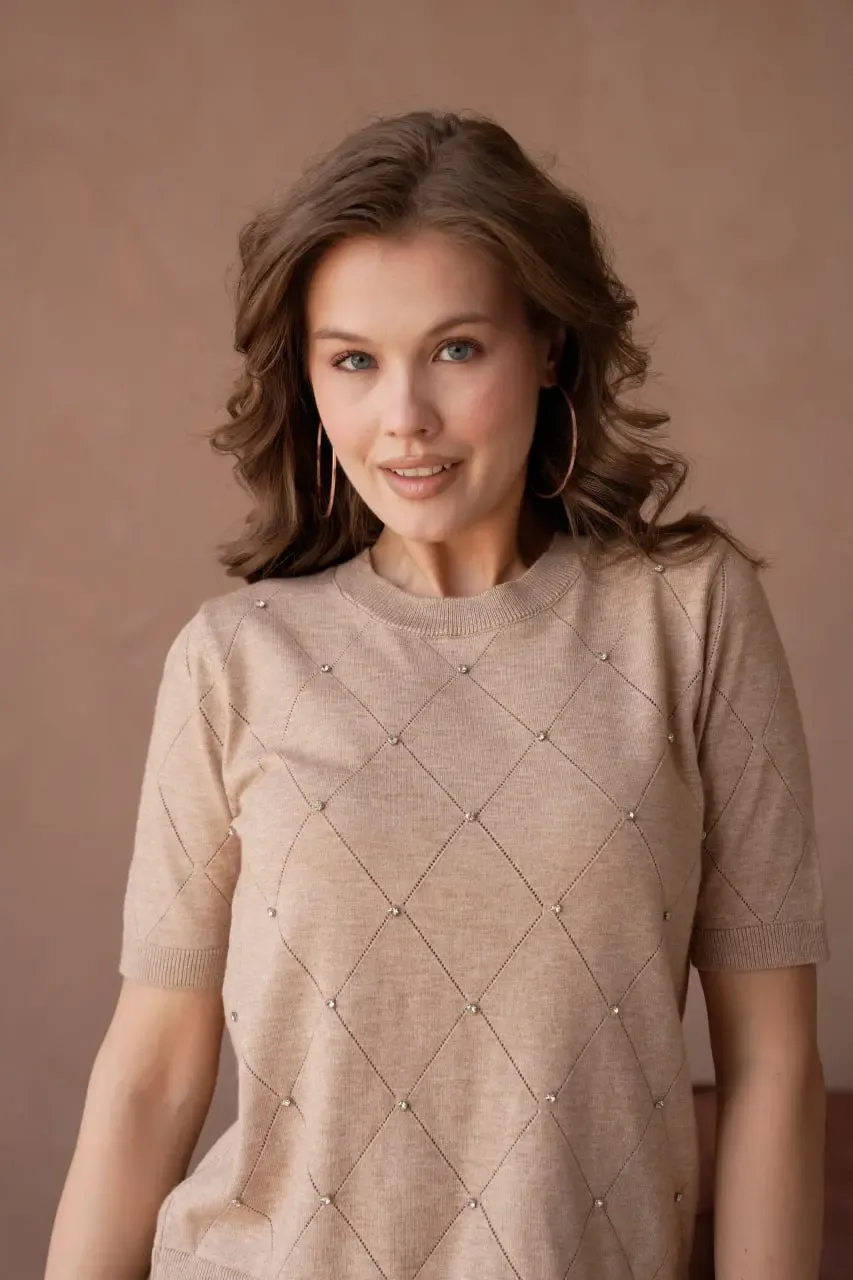 Kadın Bisiklet Yak Aörgü Detay Taş İşlemeli Premium İplik Triko Kazak 12149.Crs