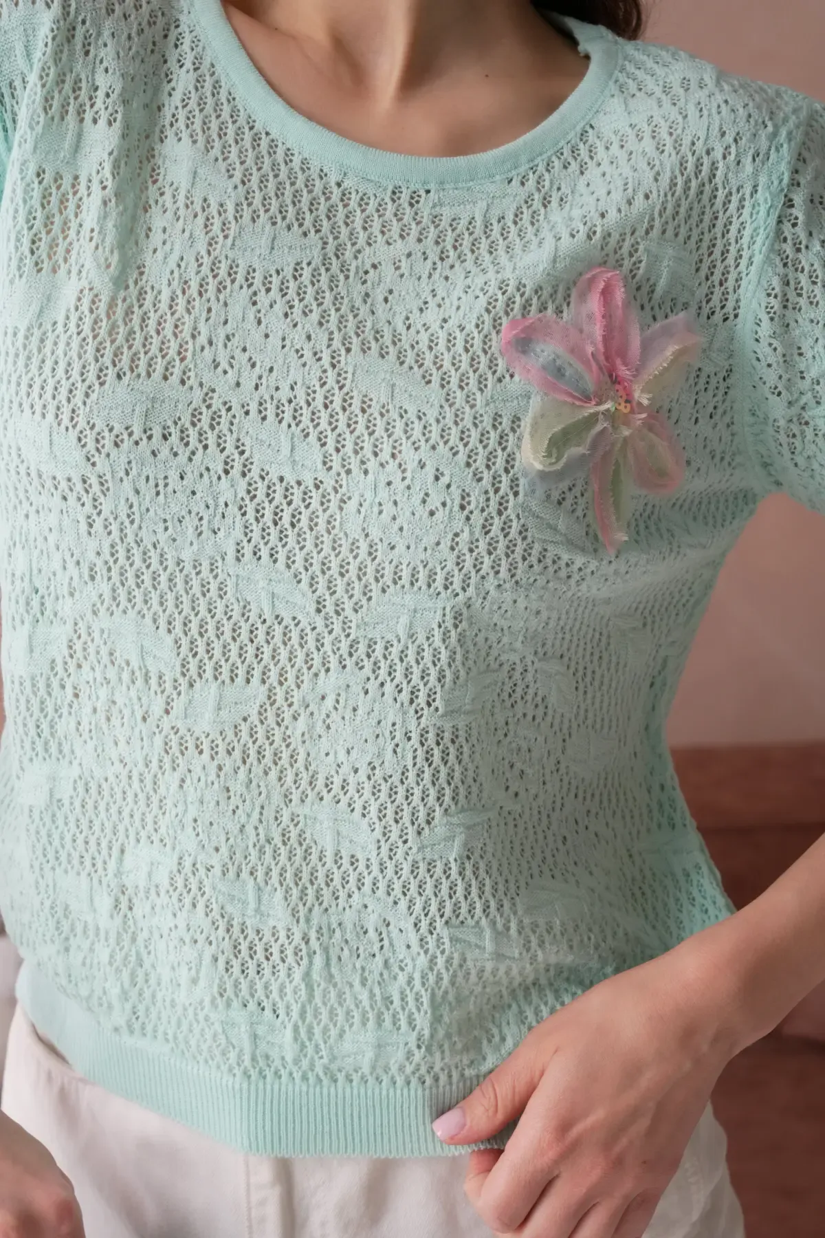 Kadın Bisiklet Yaka Ajurlu Triko Kazak 10772