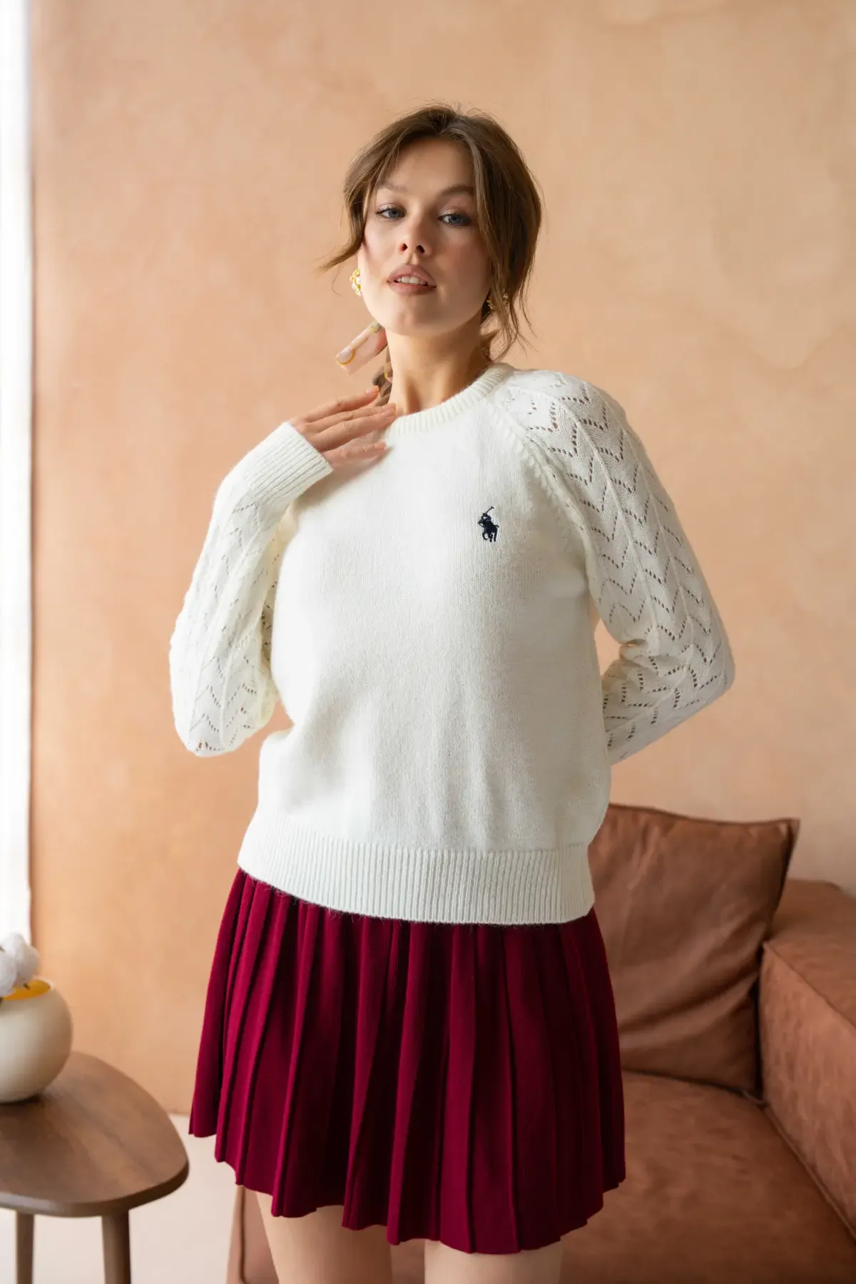 Kadın Bisiklet Yaka Ajurlu Yumuşak Dokulu Triko Kazak 8430Sw