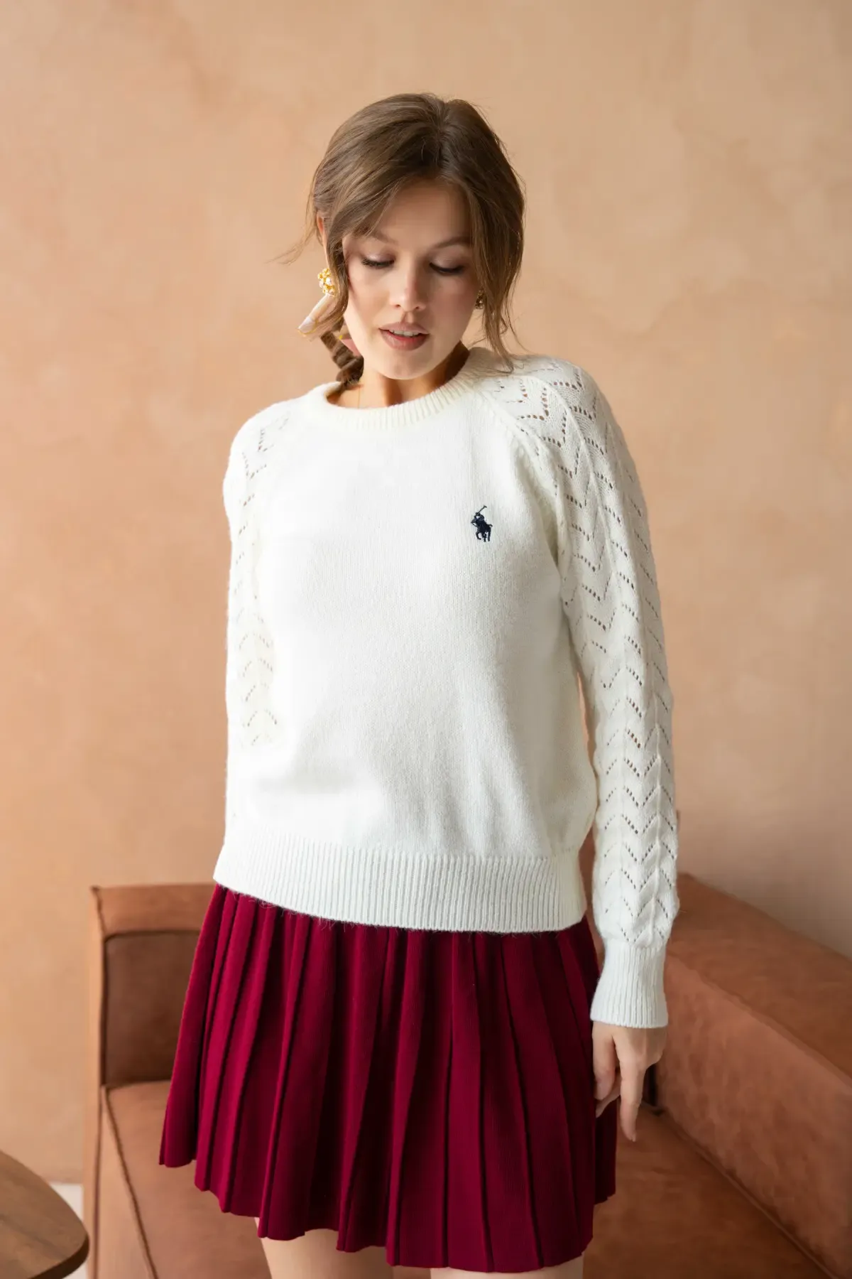 Kadın Bisiklet Yaka Ajurlu Yumuşak Dokulu Triko Kazak 8430Sw