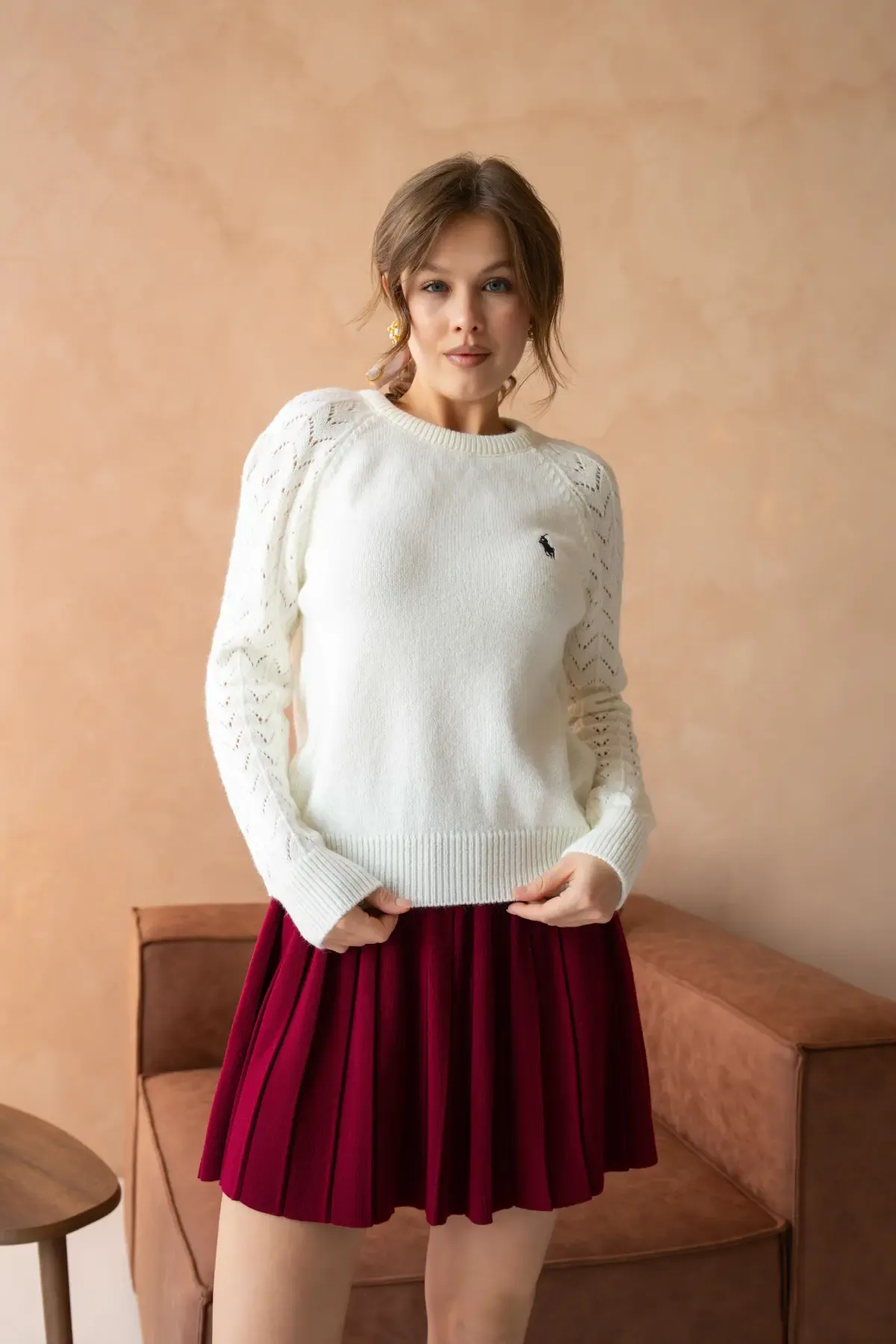 Kadın Bisiklet Yaka Ajurlu Yumuşak Dokulu Triko Kazak 8430Sw