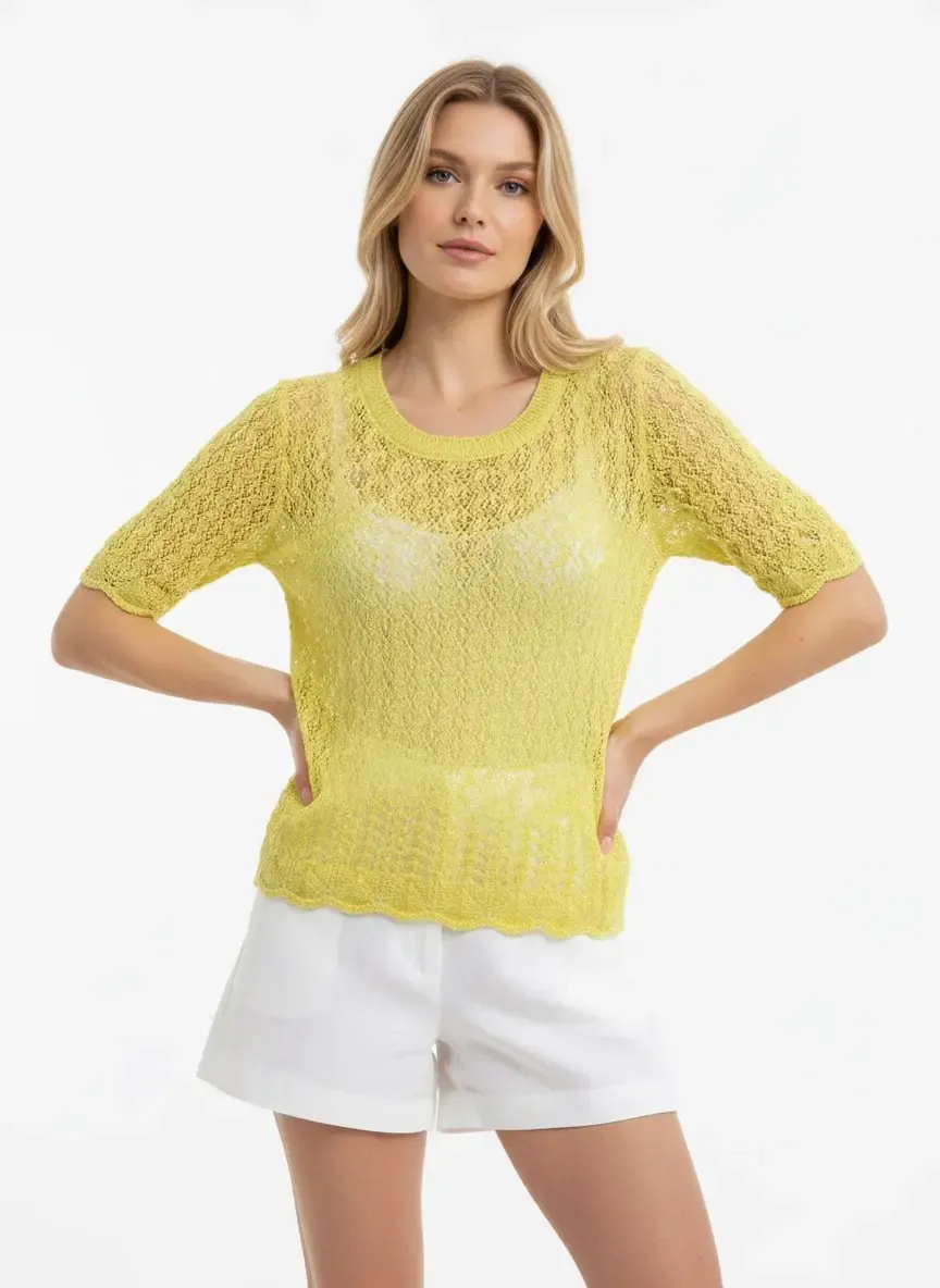 Kadın Bisiklet Yaka Ajurlu Yumuşak Dokulu Triko Kazak 8718Sw