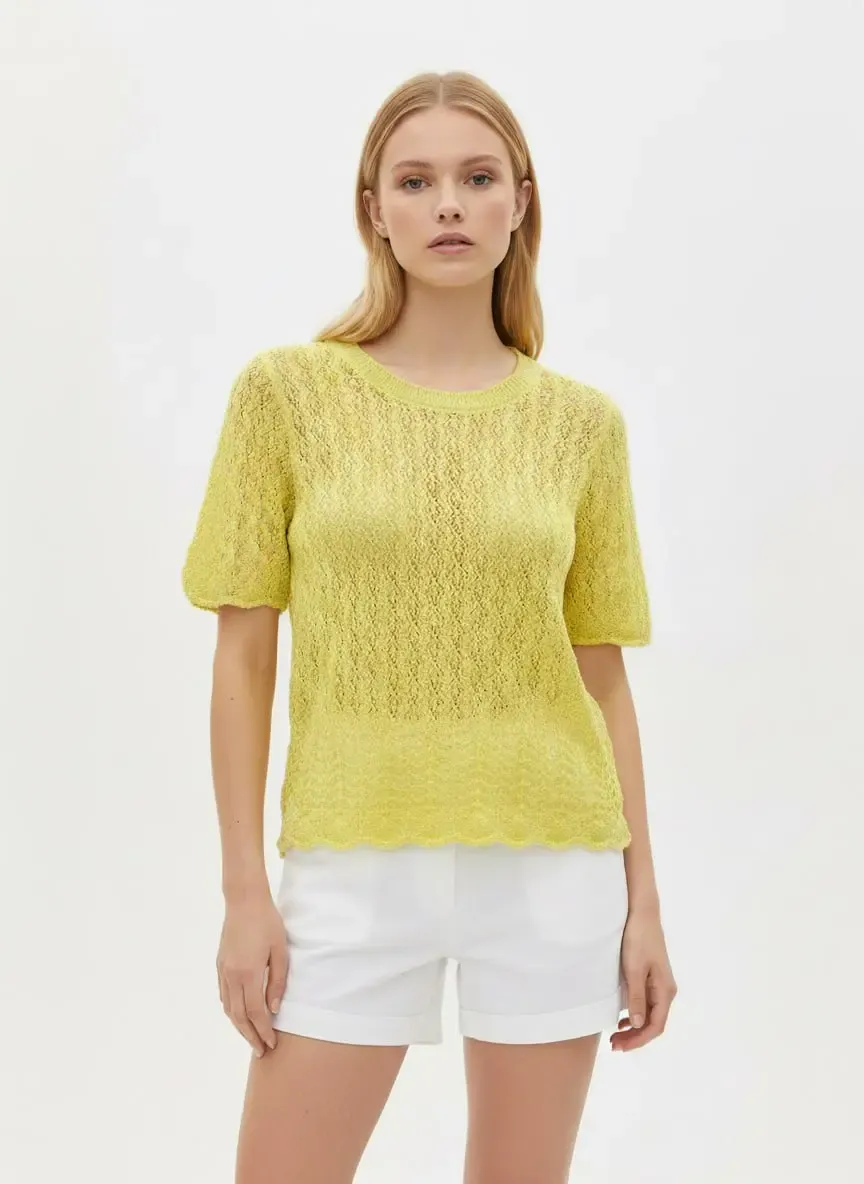 Kadın Bisiklet Yaka Ajurlu Yumuşak Dokulu Triko Kazak 8718Sw