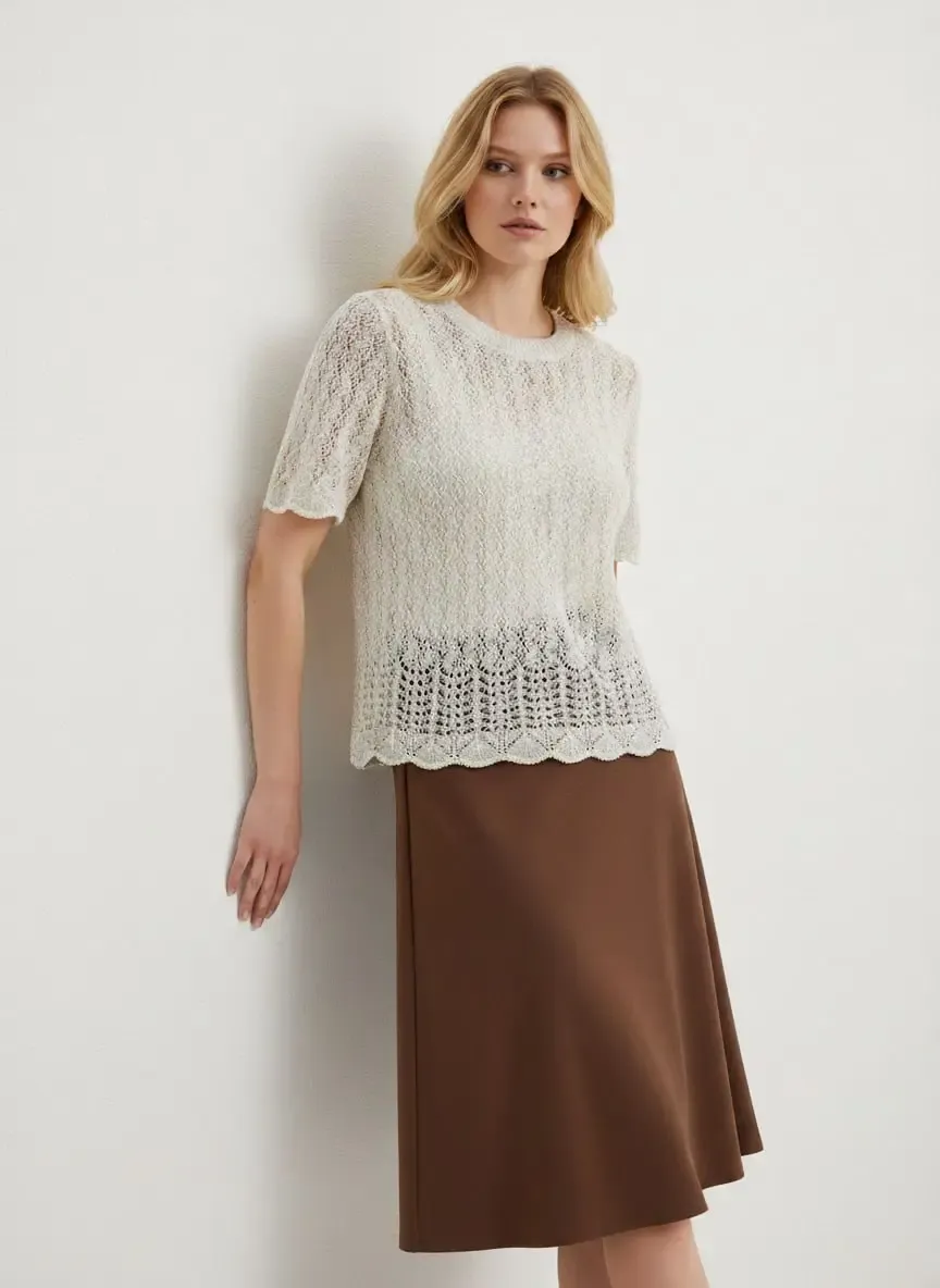 Kadın Bisiklet Yaka Ajurlu Yumuşak Dokulu Triko Kazak 8718Sw