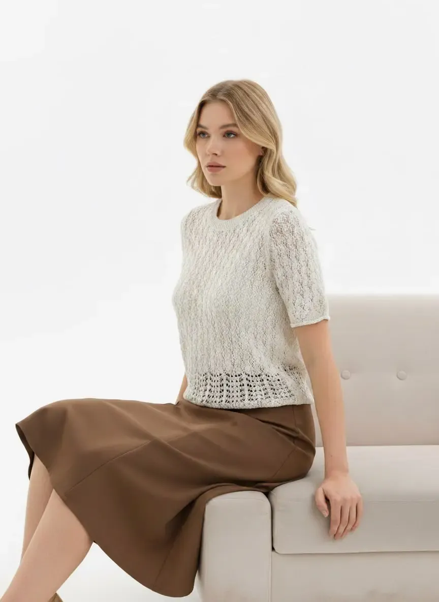 Kadın Bisiklet Yaka Ajurlu Yumuşak Dokulu Triko Kazak 8718Sw