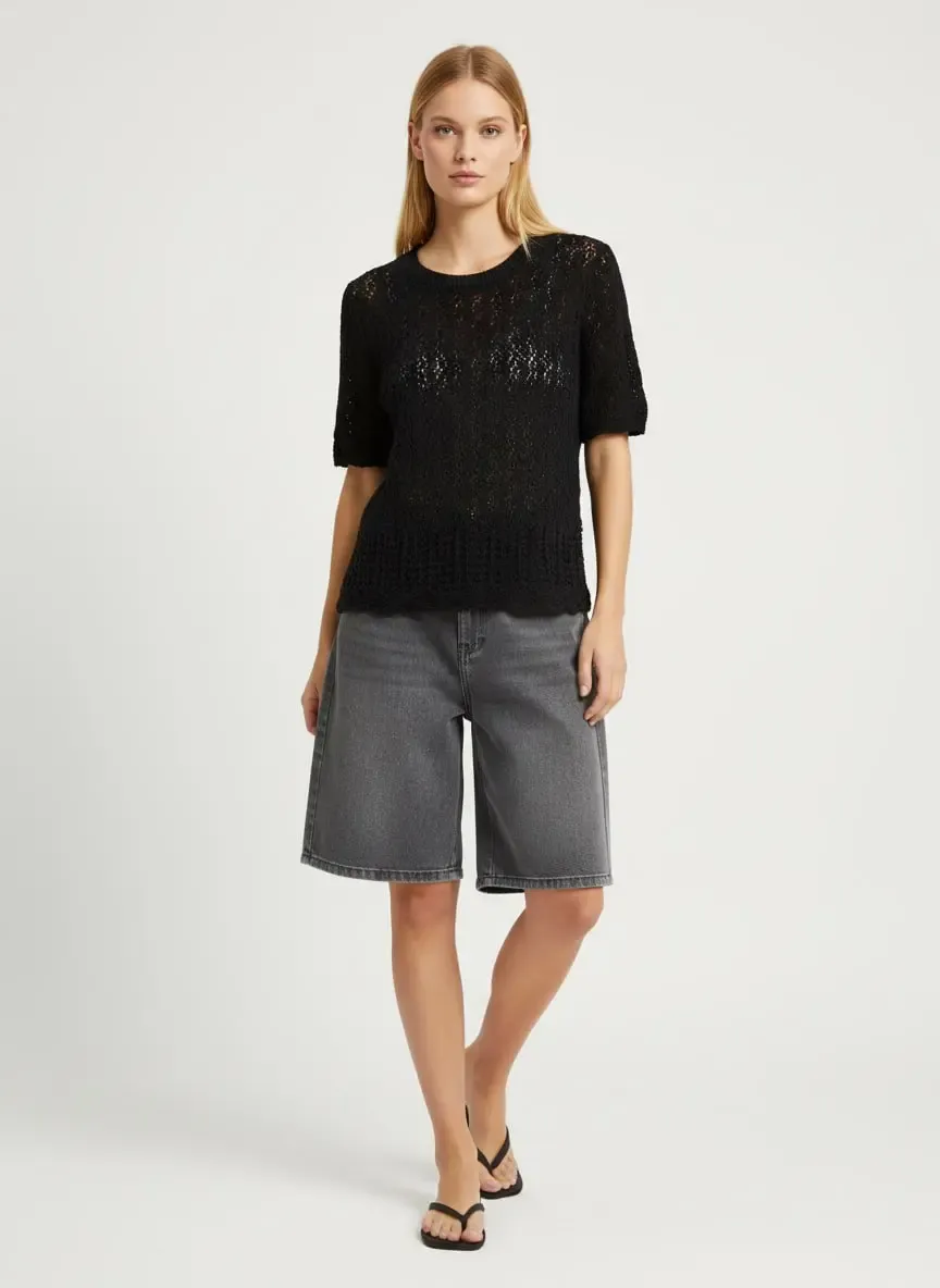 Kadın Bisiklet Yaka Ajurlu Yumuşak Dokulu Triko Kazak 8718Sw