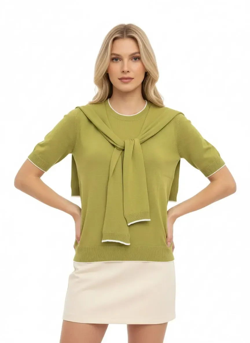 Kadın Bisiklet Yaka Atkılı Viskon Triko Kazak 12474.Vrt